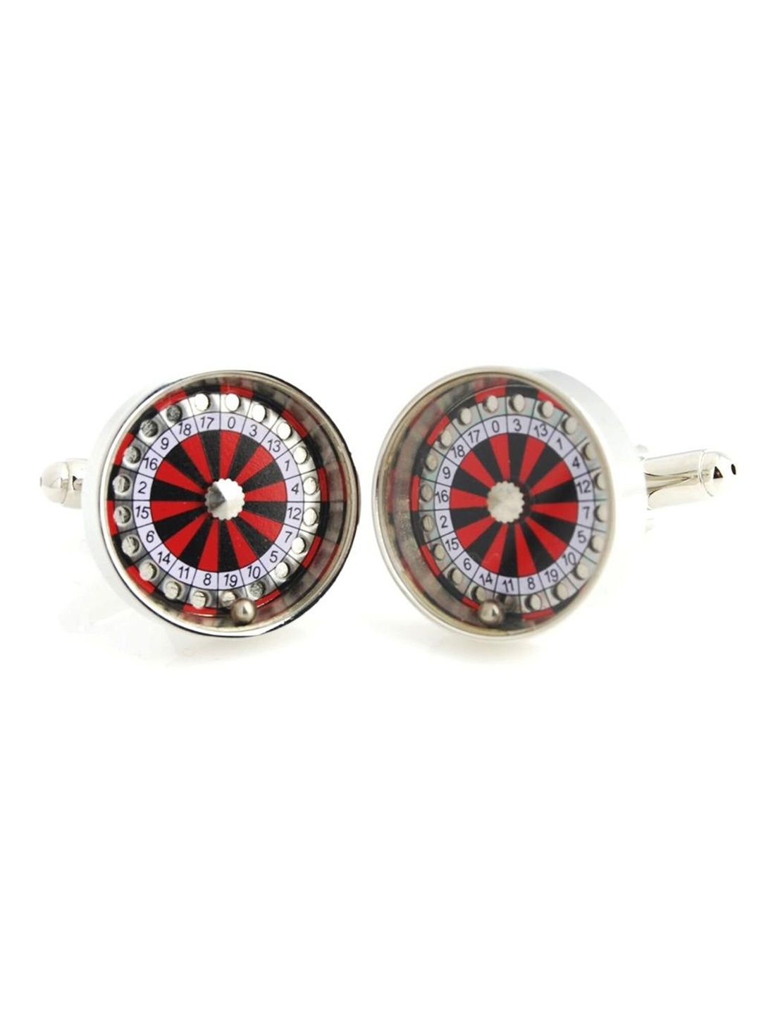 

PELUCHE Silver-Toned & Red Quirky Bold Roulette Cufflink