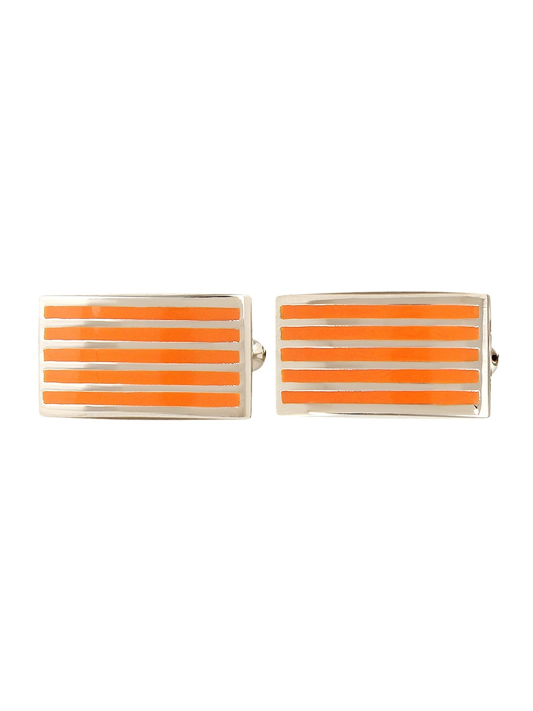 PELUCHE Men Orange & Silver-Toned Striped Cufflinks