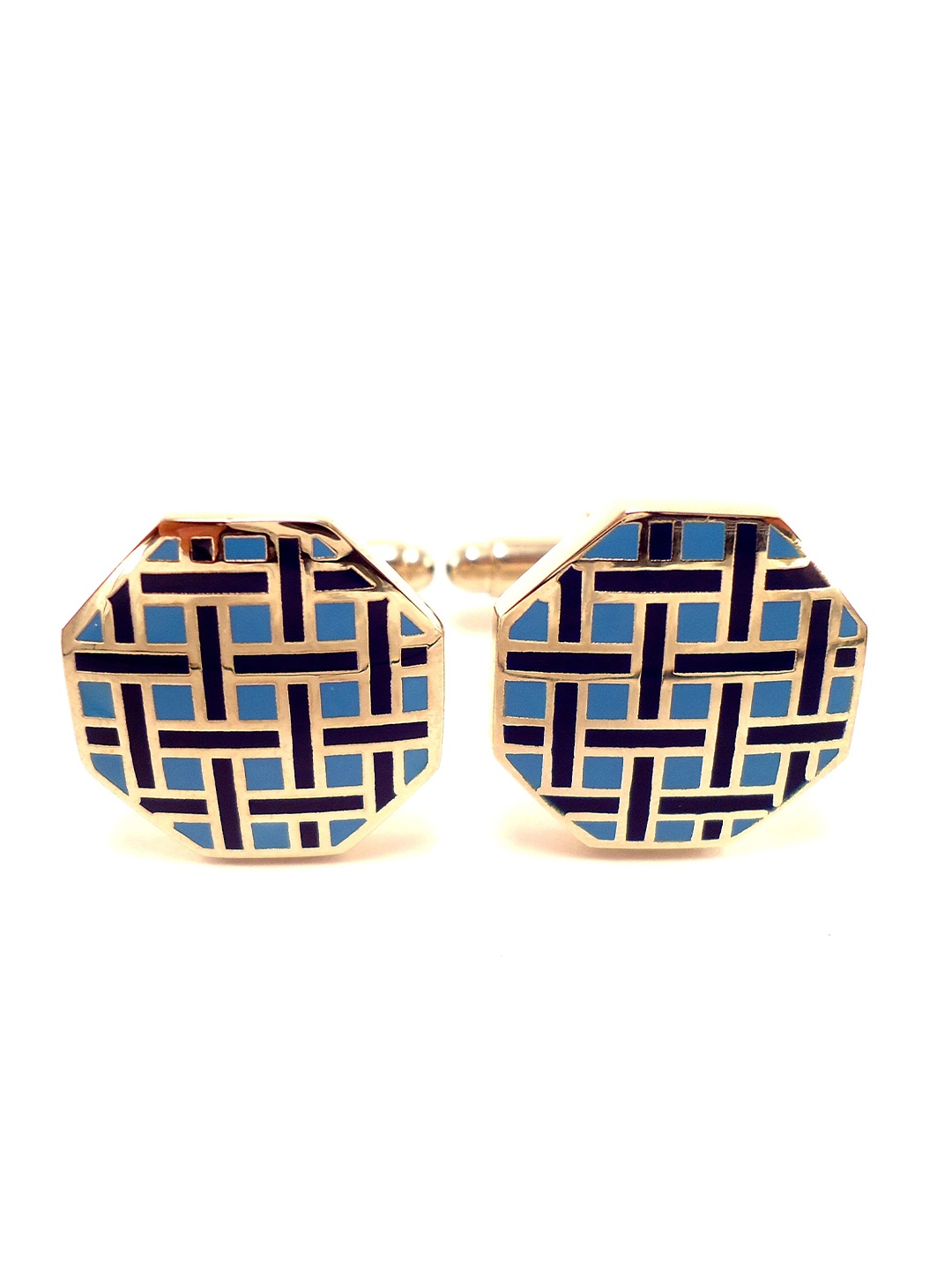 

PELUCHE Men Blue & Black Octagon Enamel Cufflinks
