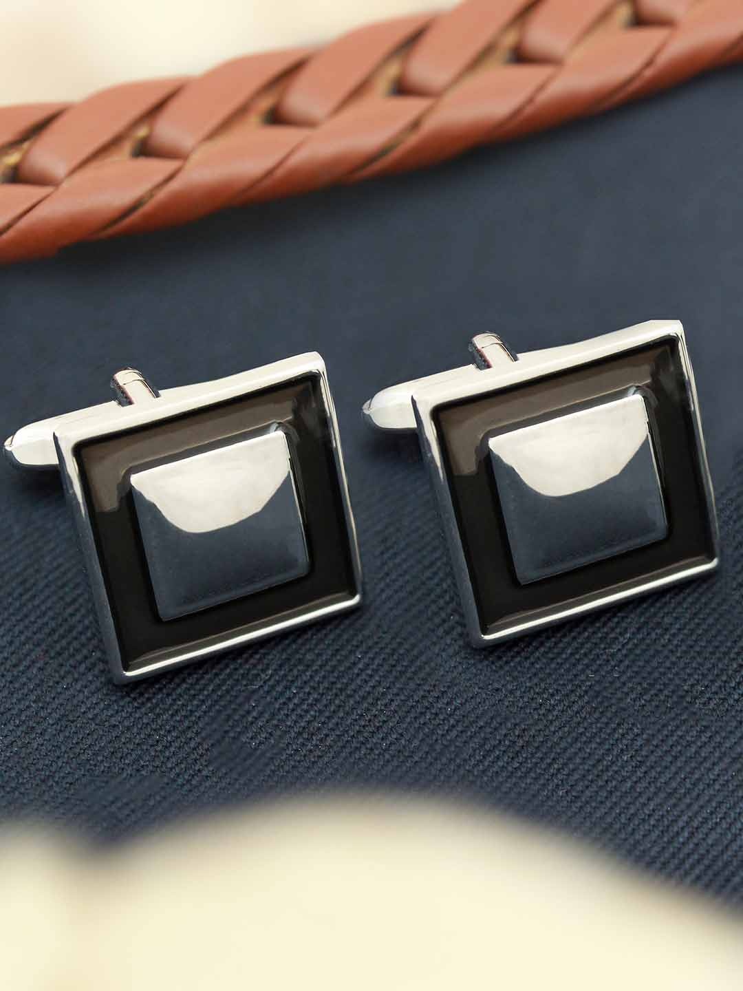 

PELUCHE Men Blue & Silver-Toned Classy Resin Enamel Cufflink