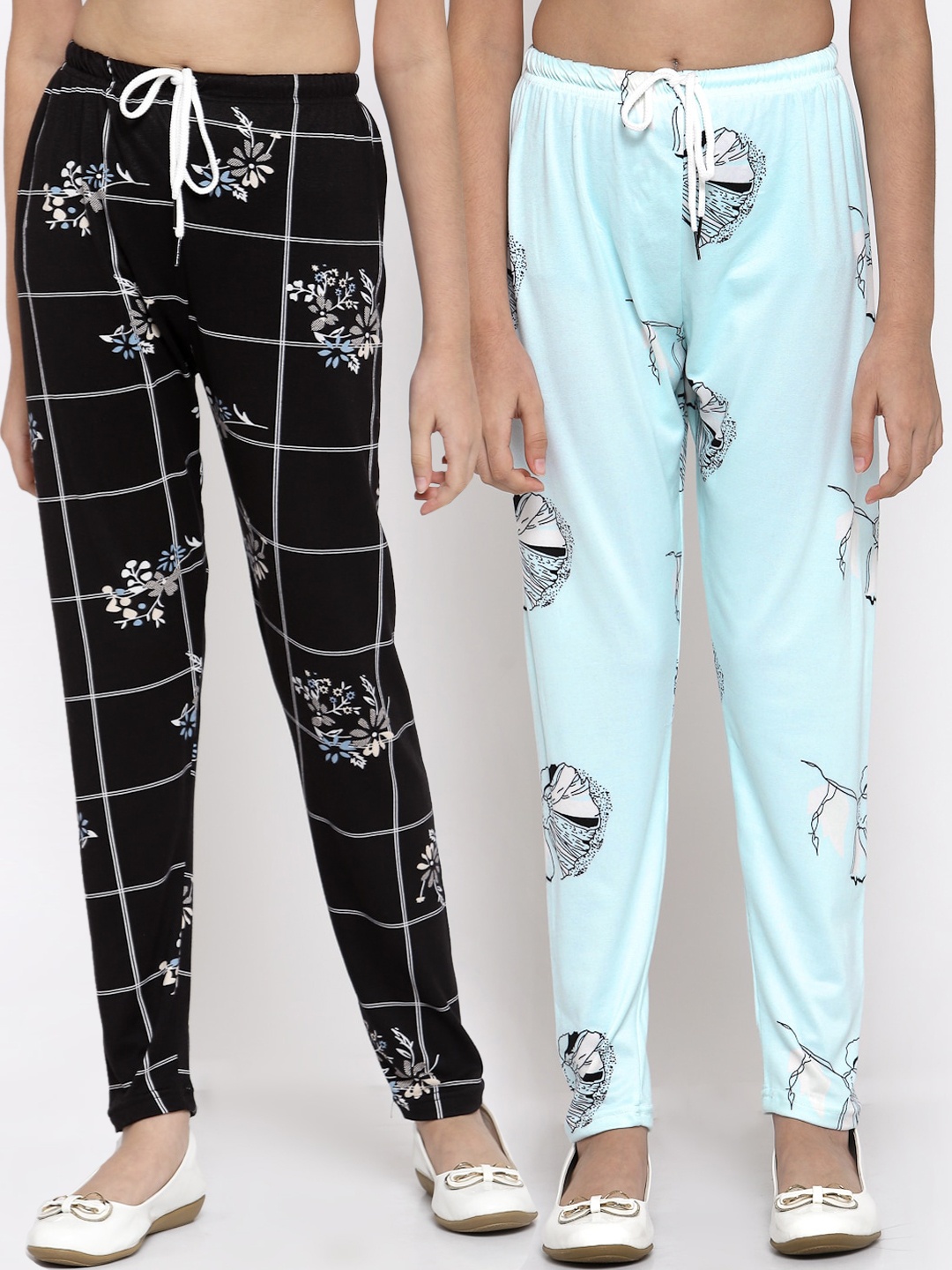 Klotthe Kids Girls Pack of 2 Black & Blue Printed Ankle Length Leggings