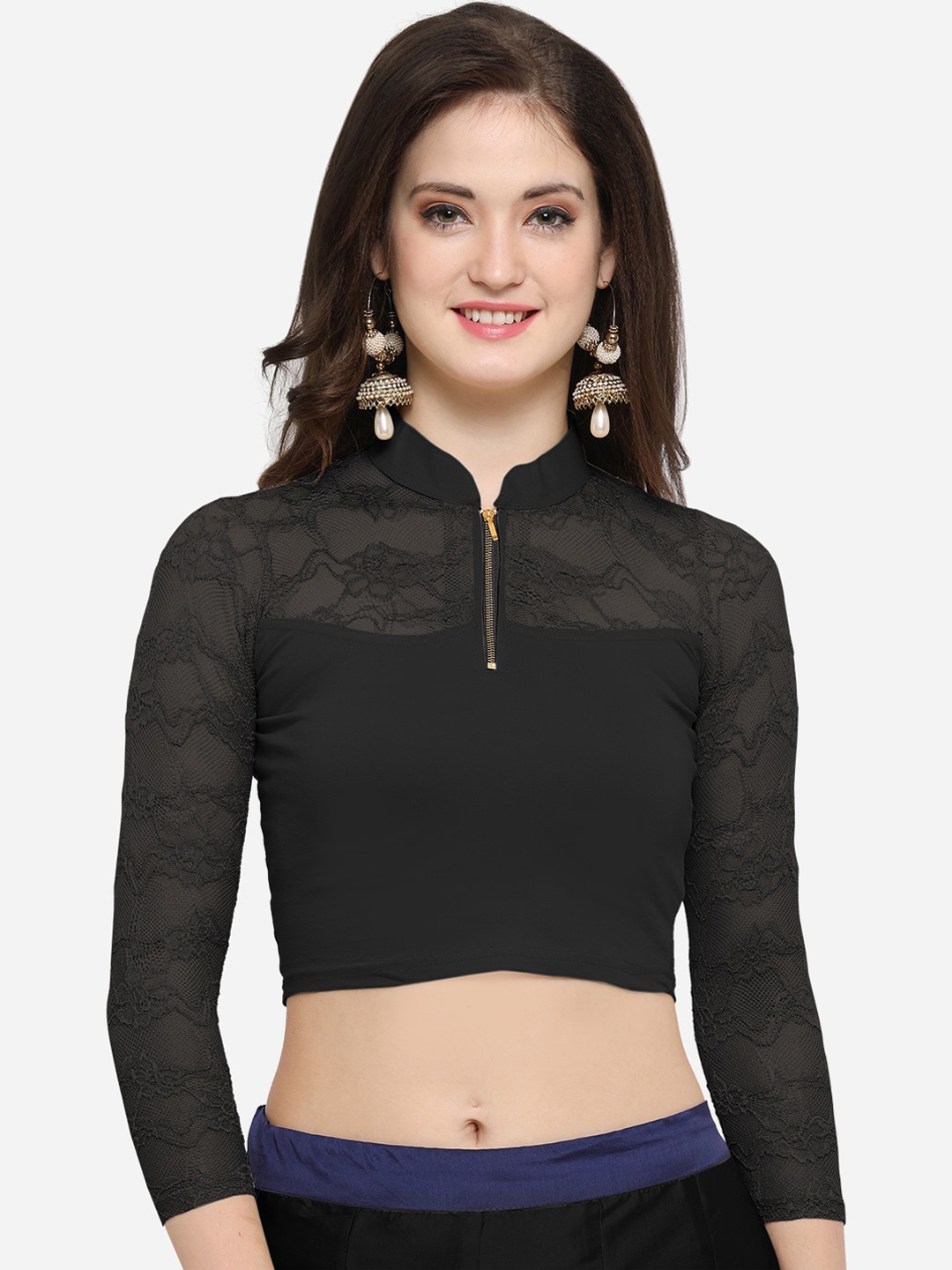 

Janasya Women Black Solid Saree Blouse