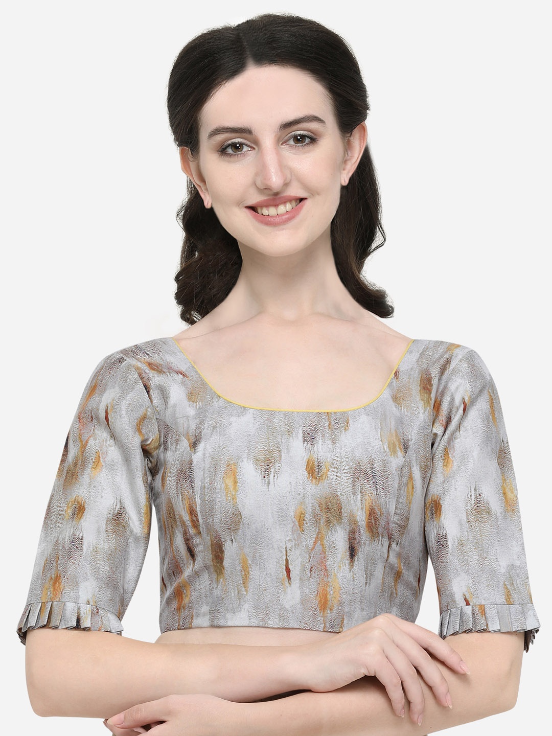 

Janasya Grey & Brown Printed Stitched Saree Blouse