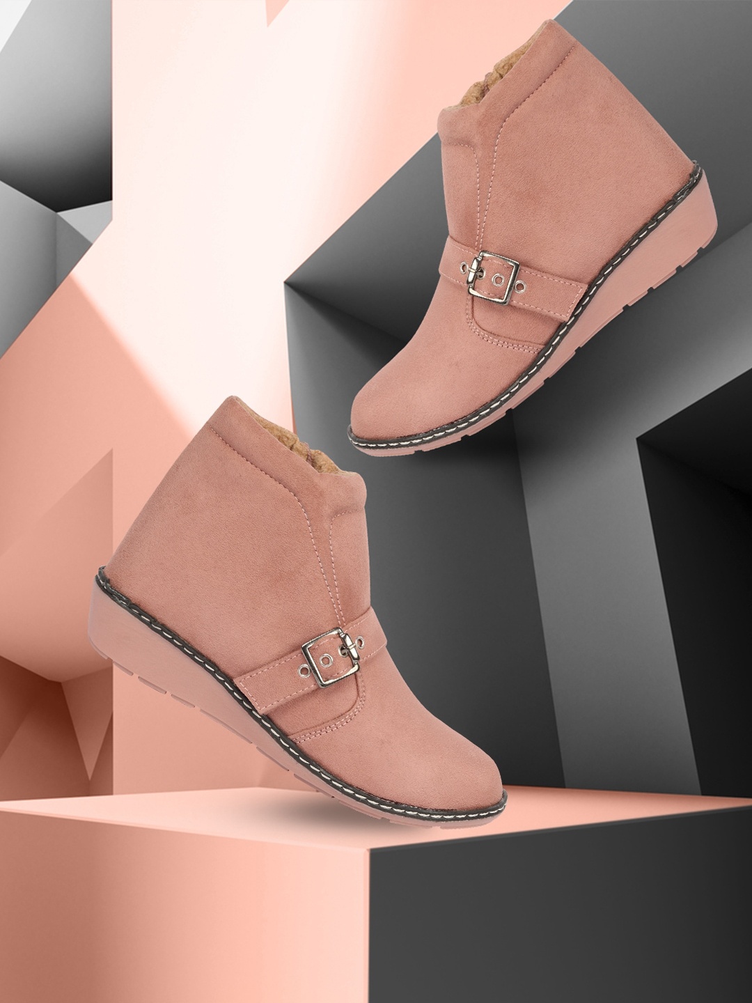 

Alishtezia Women Pink Suede Flat Boots