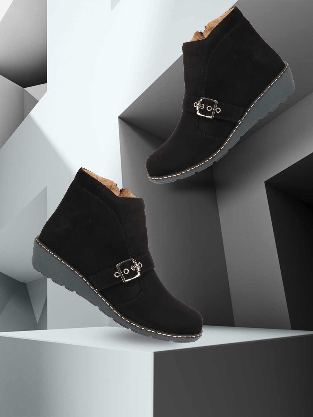 

Alishtezia Women Black Suede Mid-Top Flat Boots