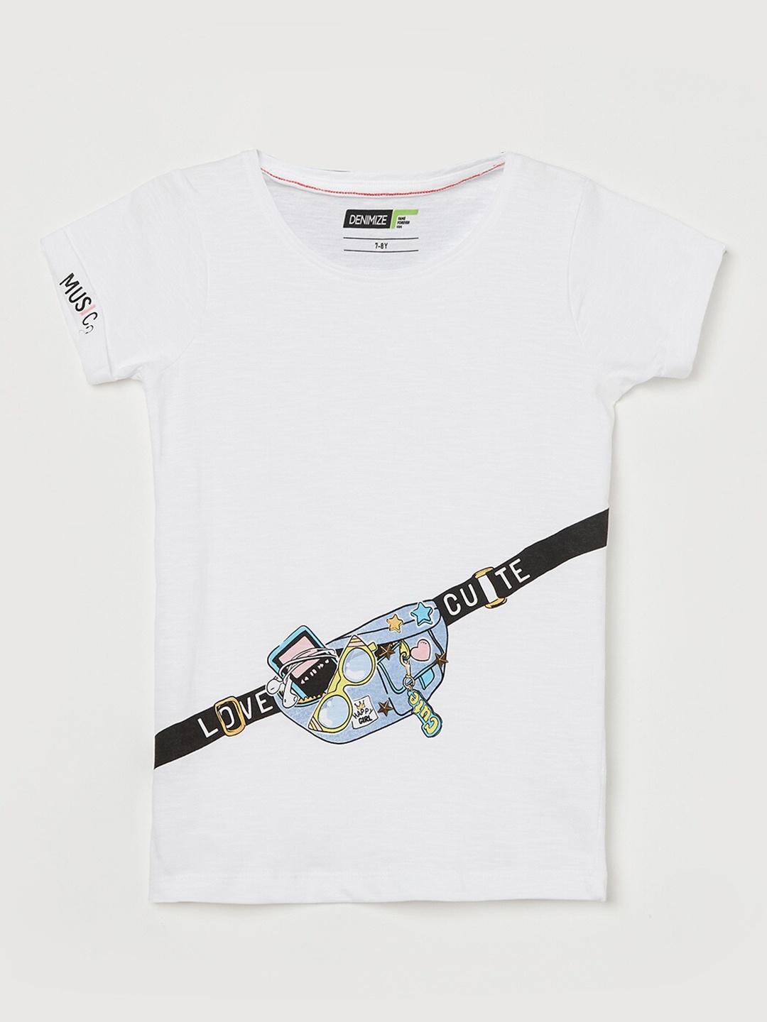 

Denimize by Fame Forever White & Blue Printed Regular Top