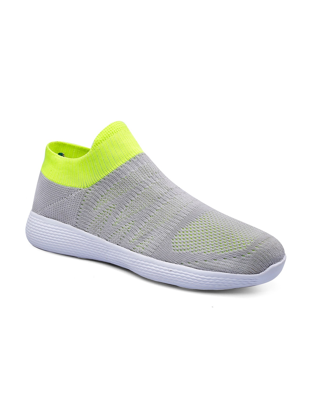 

BUCIK Men Grey & Lime Green Textile Slip On Running Shoes