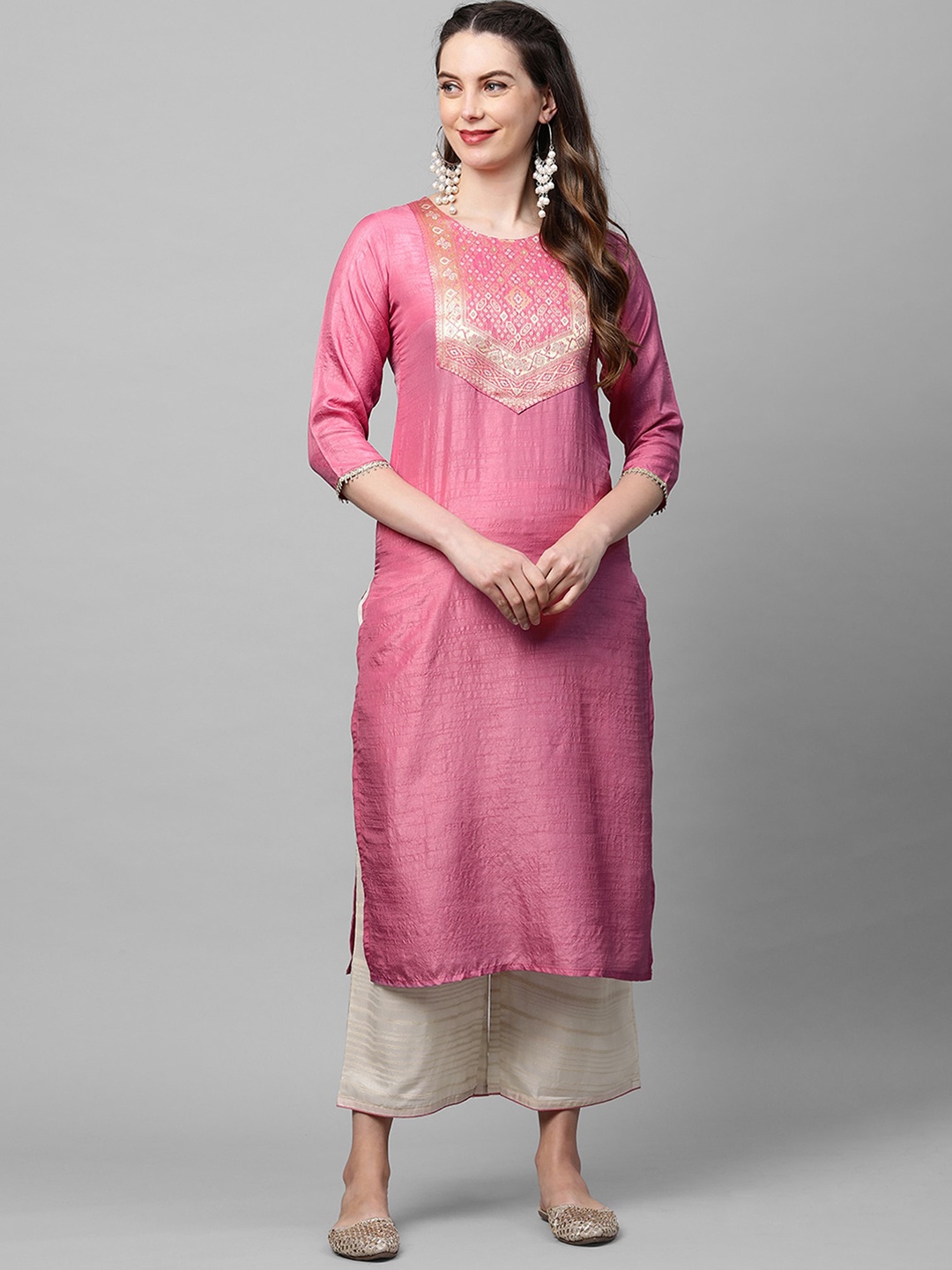 

Indo Era Women Pink Yoke Design Kurta