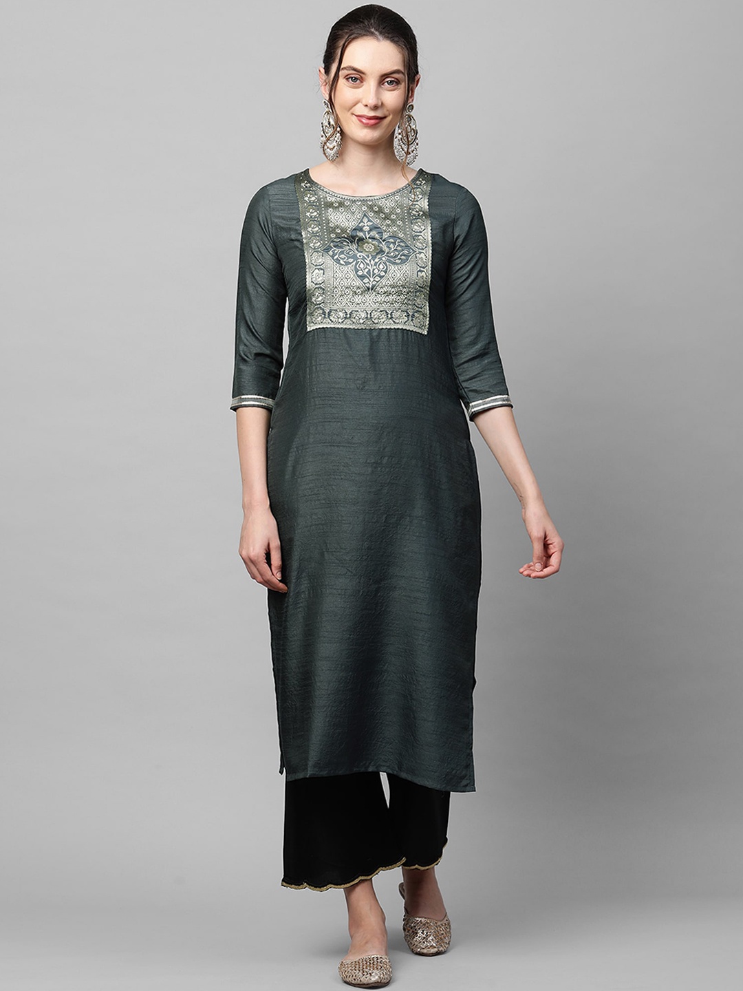 

Indo Era Women Grey Yoke Design Kurta