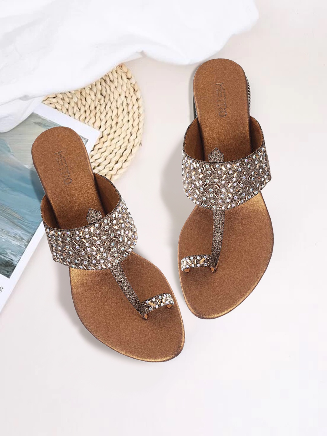 

Metro Gold-Toned Ethnic Wedge Sandals