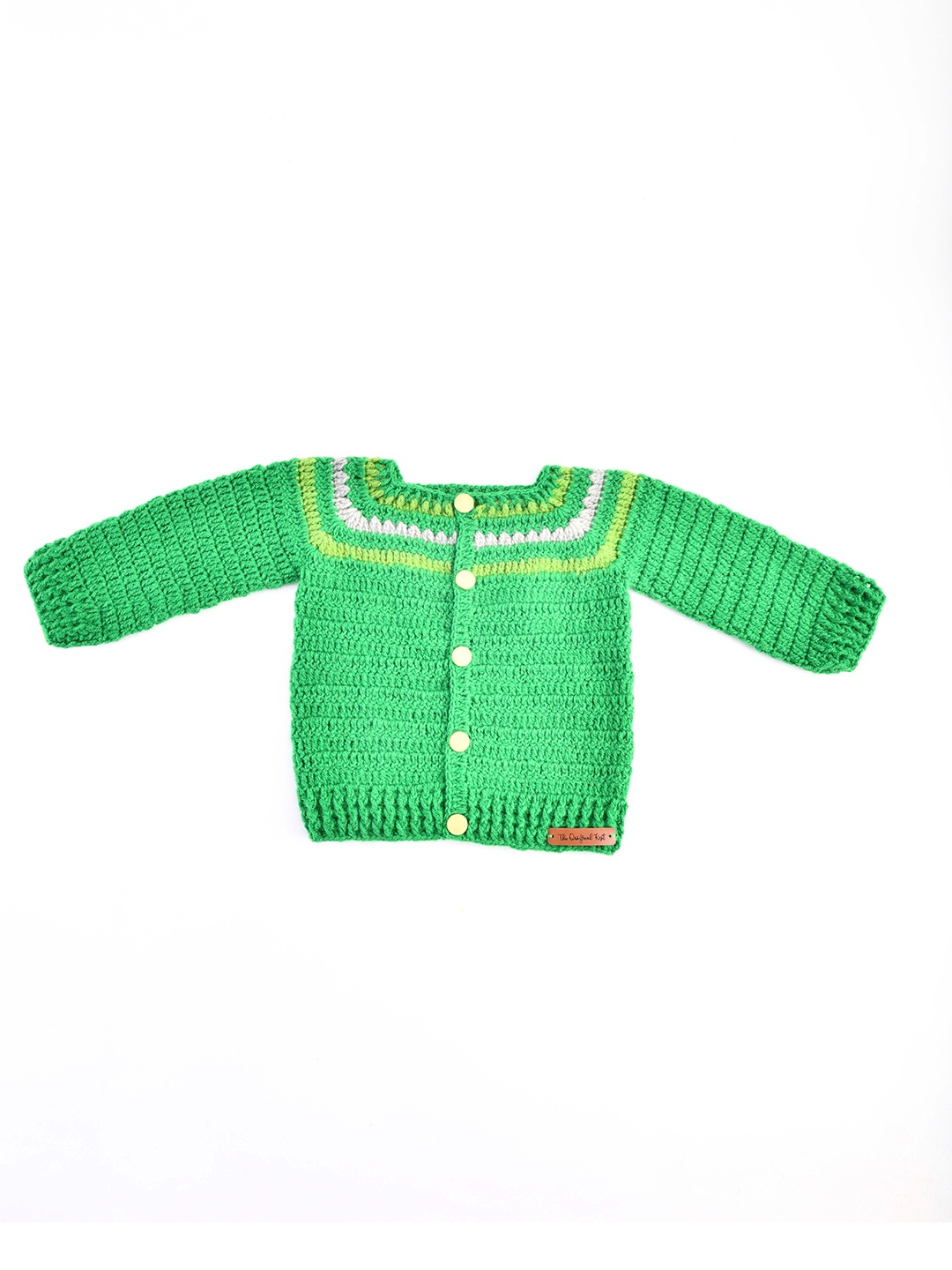 

The Original Knit Unisex Kids Green & White Handmade Cardigan