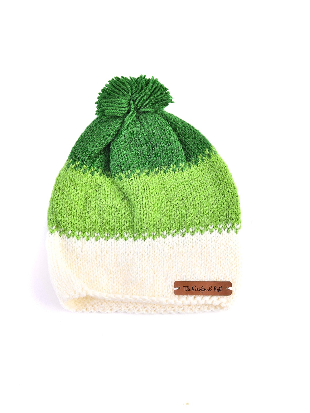 

The Original Knit Unisex Kids Green & White Printed Handmade Beanie