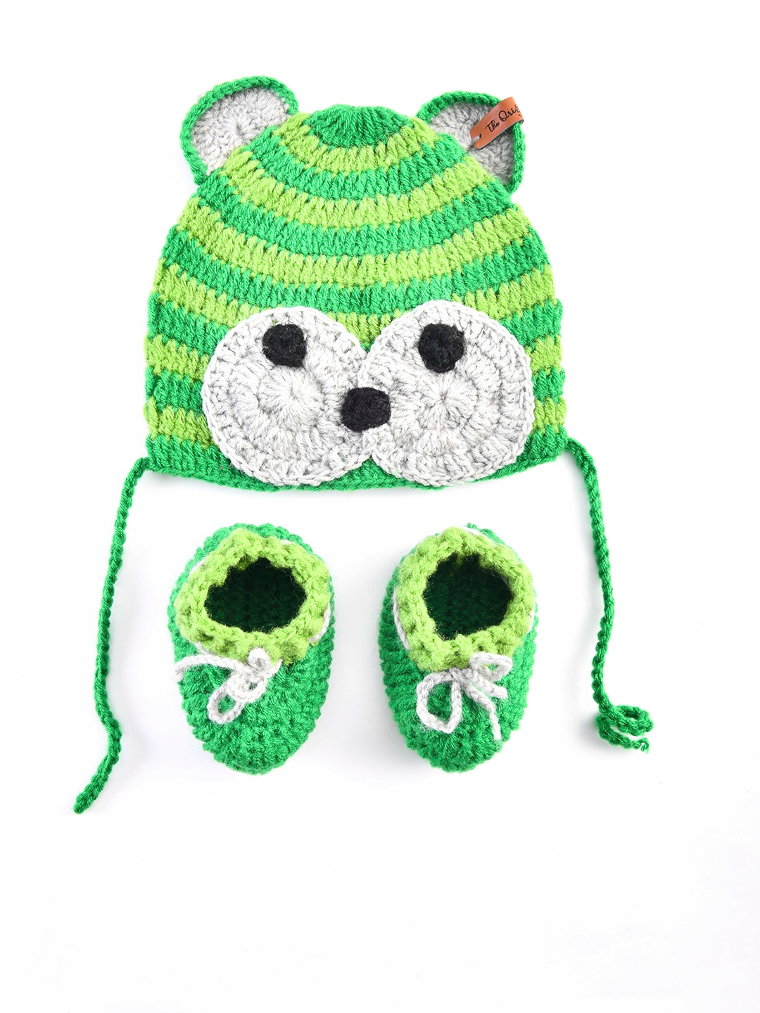 

The Original Knit Unisex Kids Green & White Colourblocked Beanie With Socks