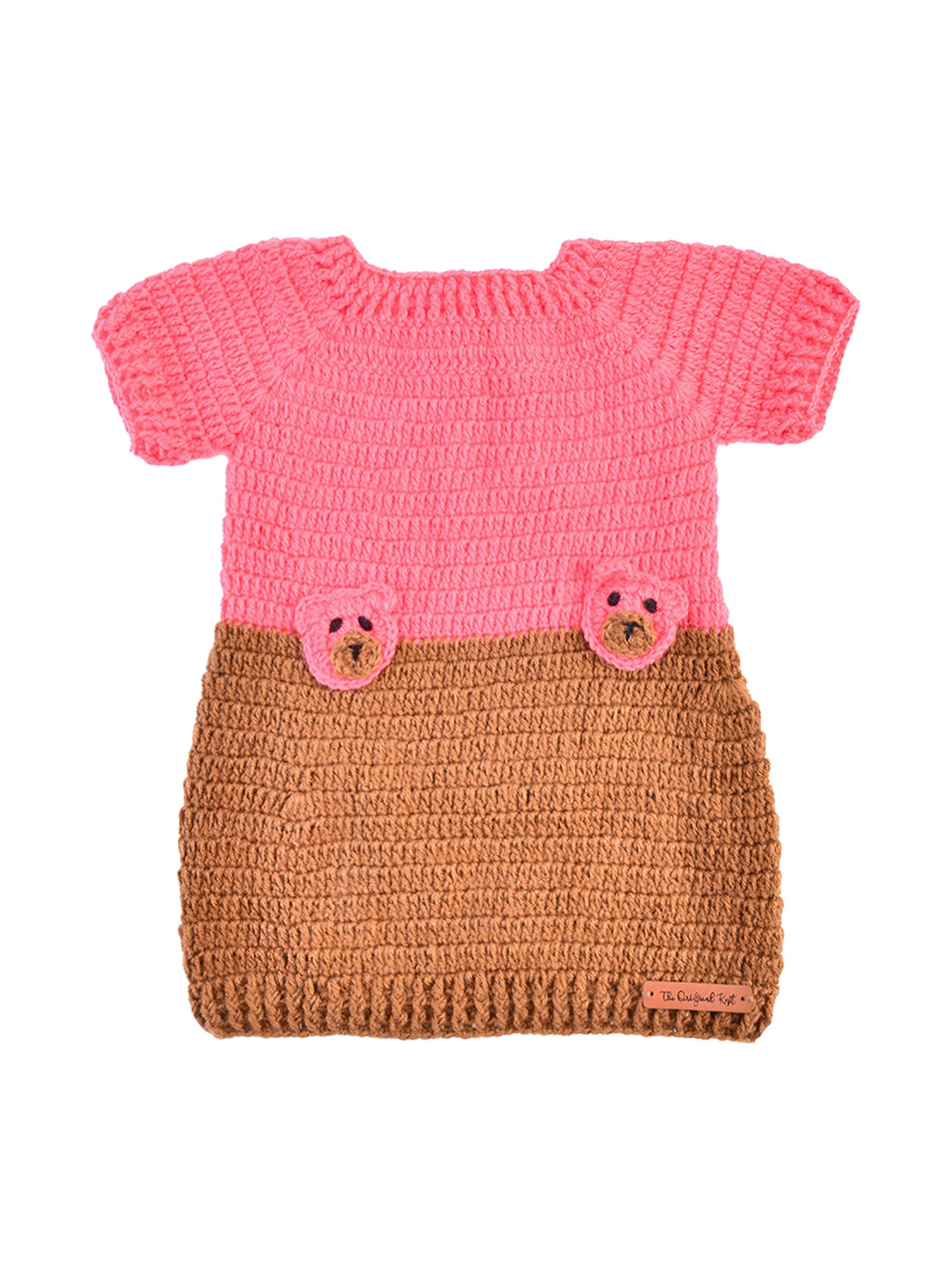 

The Original Knit Girls Pink & Brown Colourblocked Jumper Dress