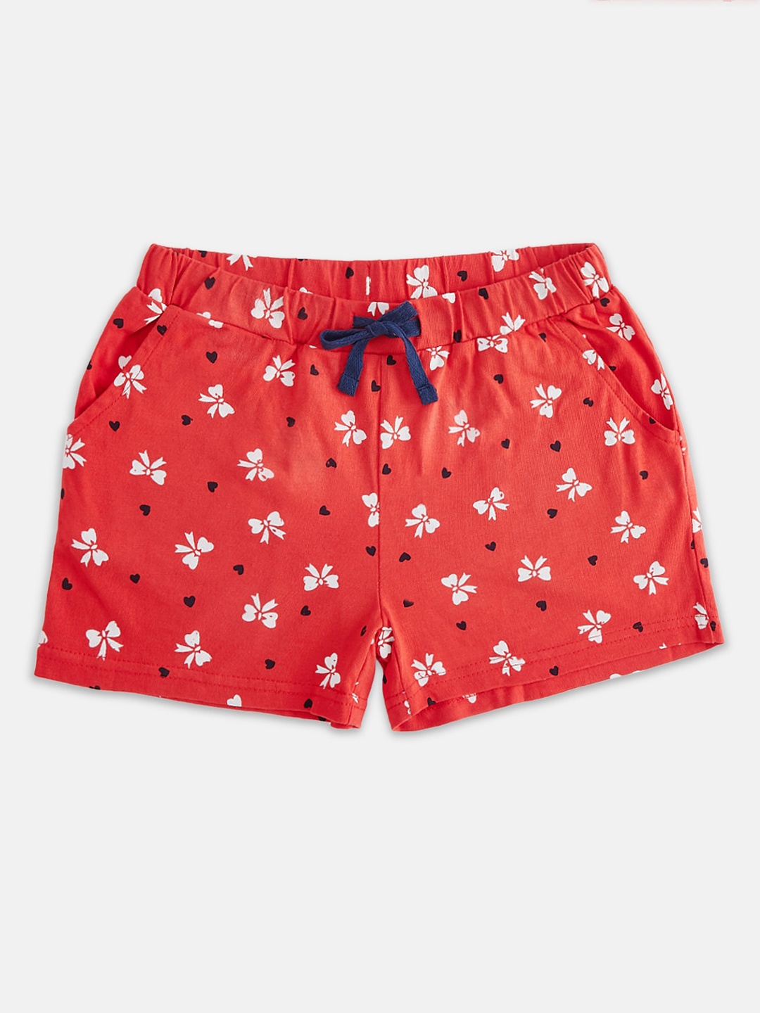 

Pantaloons Junior Girls Red & White Printed Cotton Regular Shorts