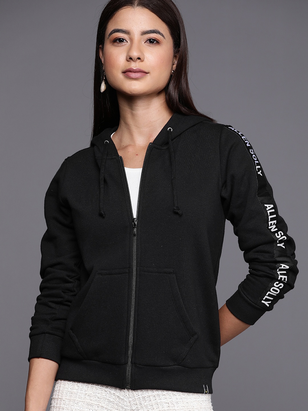 

Allen Solly Woman Women Black Solid Hooded Sweatshirt