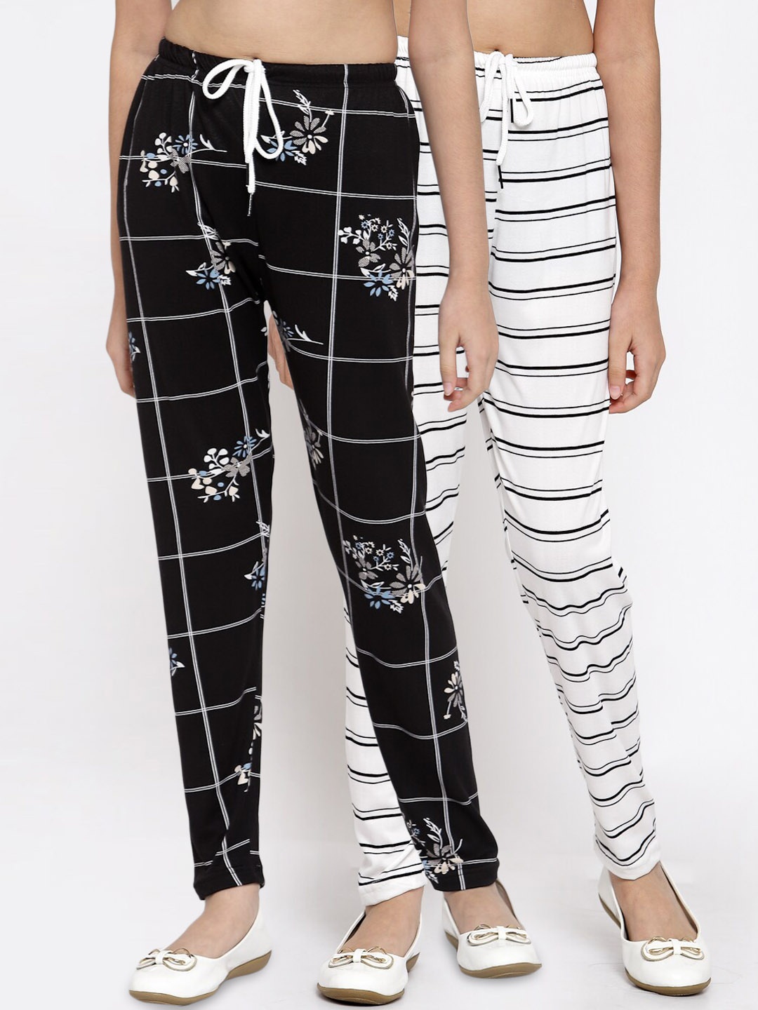 KLOTTHE Girls Pack of 2 Black & White Ankle Length Leggings