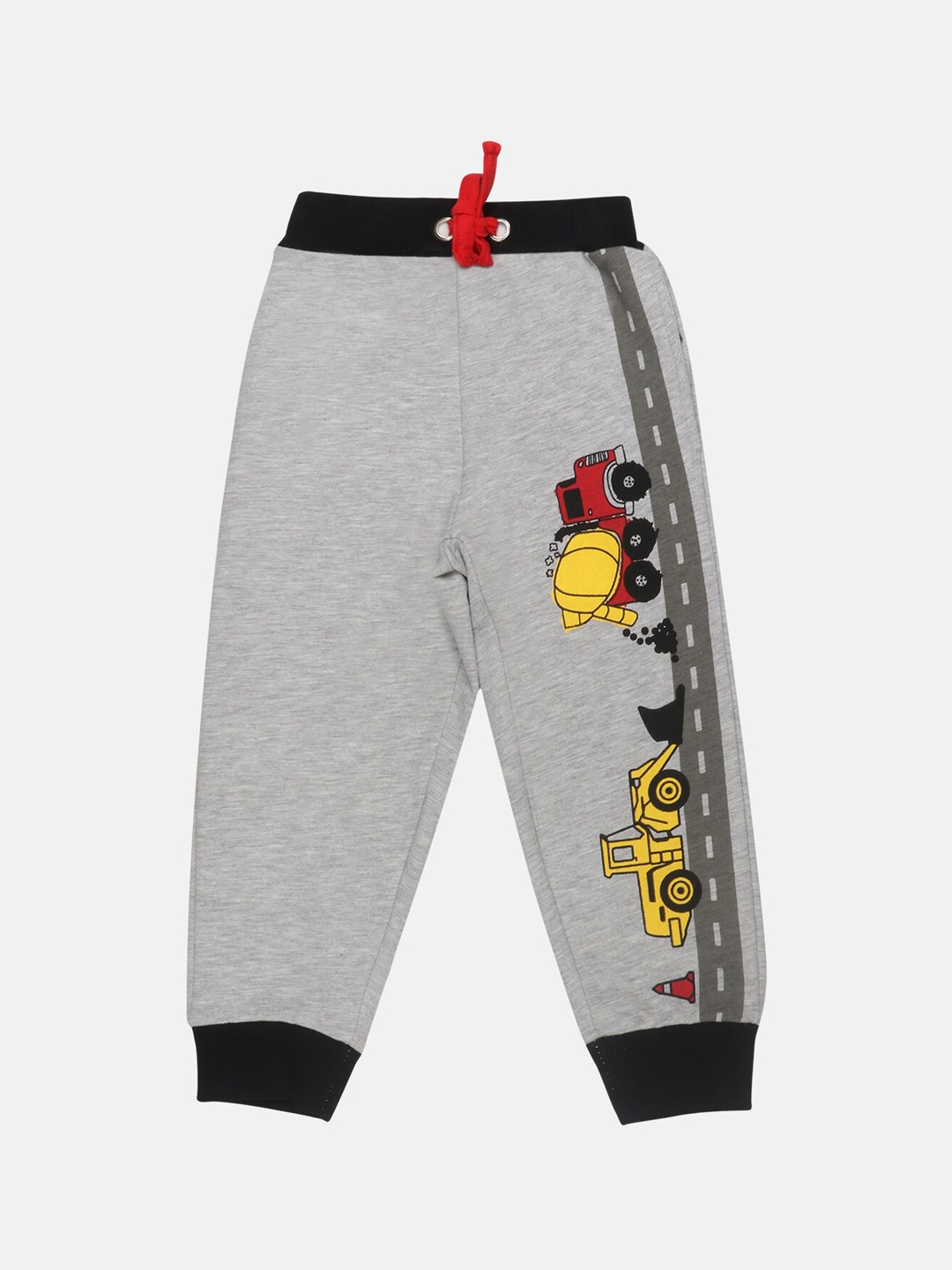 

Lazy Shark Boys Grey Melange Yellow Printed Straight-Fit Joggers