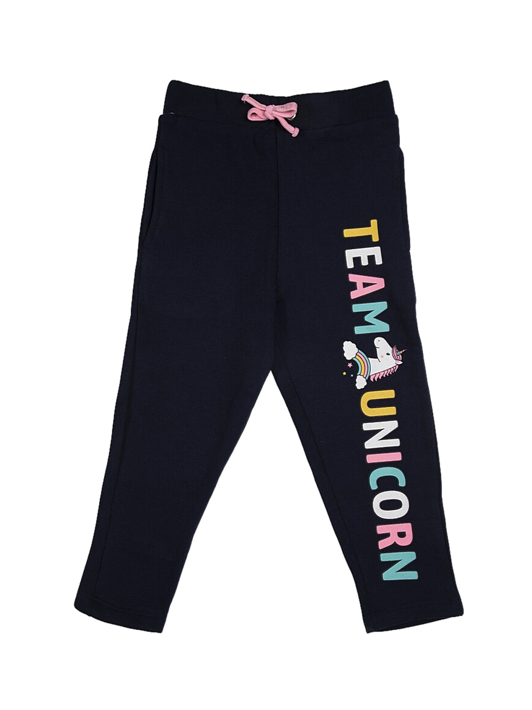

Lazy Shark Girls Navy Blue Printed Straight-Fit Track Pants