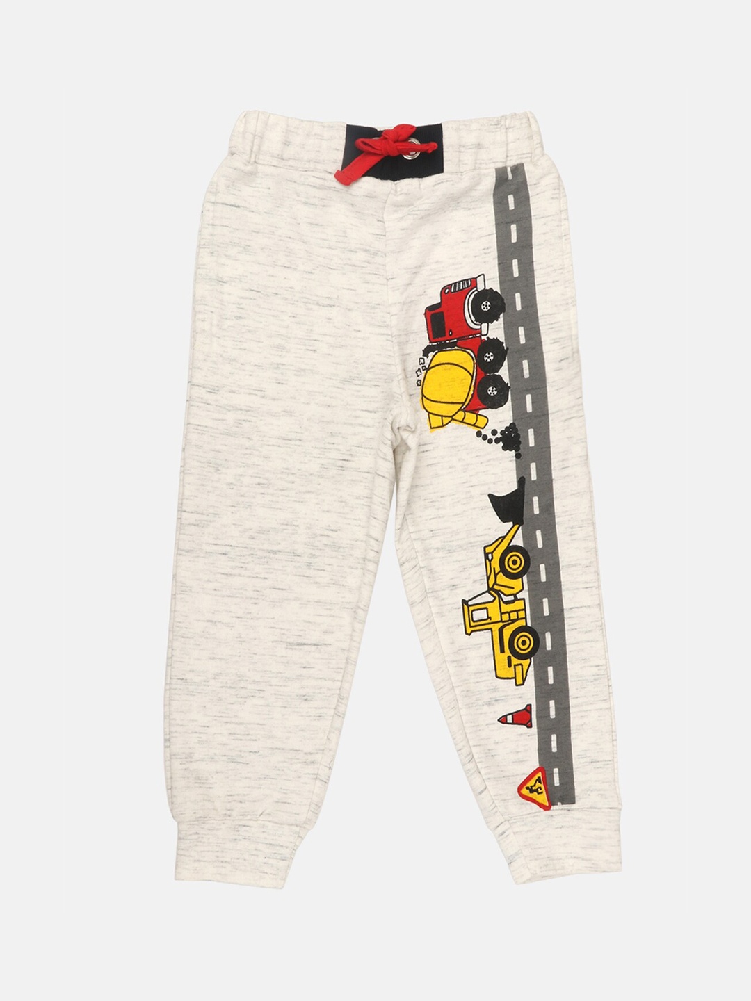

Lazy Shark Boys Cream-Coloured Printed Straight-Fit Joggers