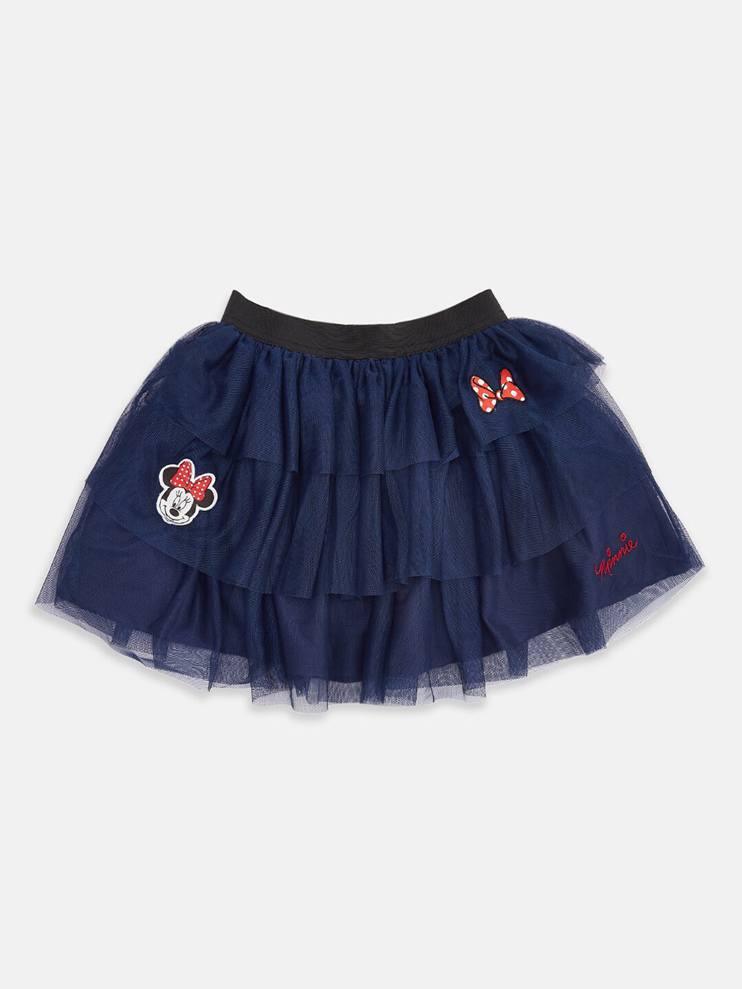 

Pantaloons Junior Girls Navy Blue Solid Pure Cotton Tiered Knee-Length Skirt