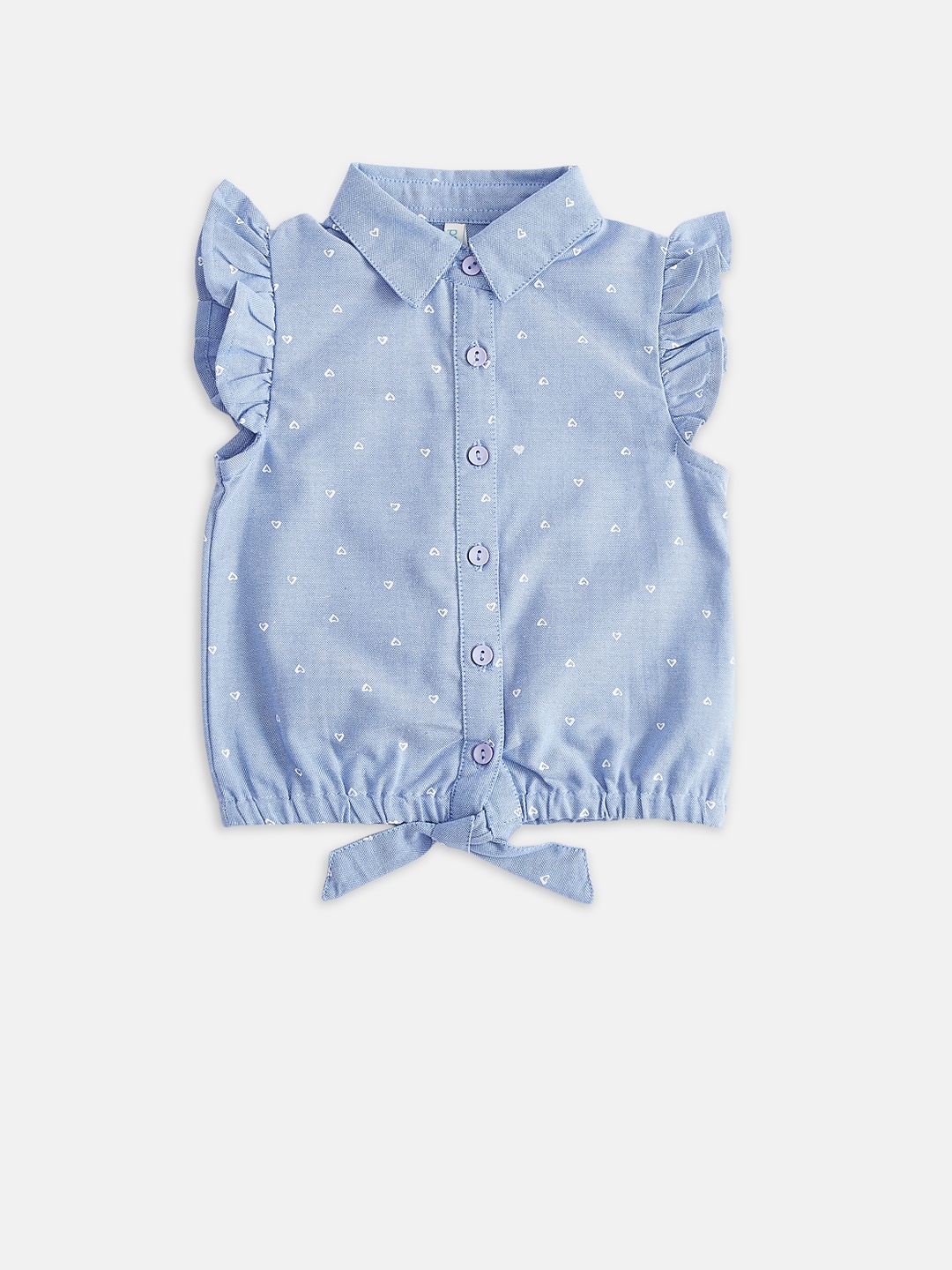 

Pantaloons Baby Girls Conversational Printed Flutter Sleeves Pure Cotton Top, Blue