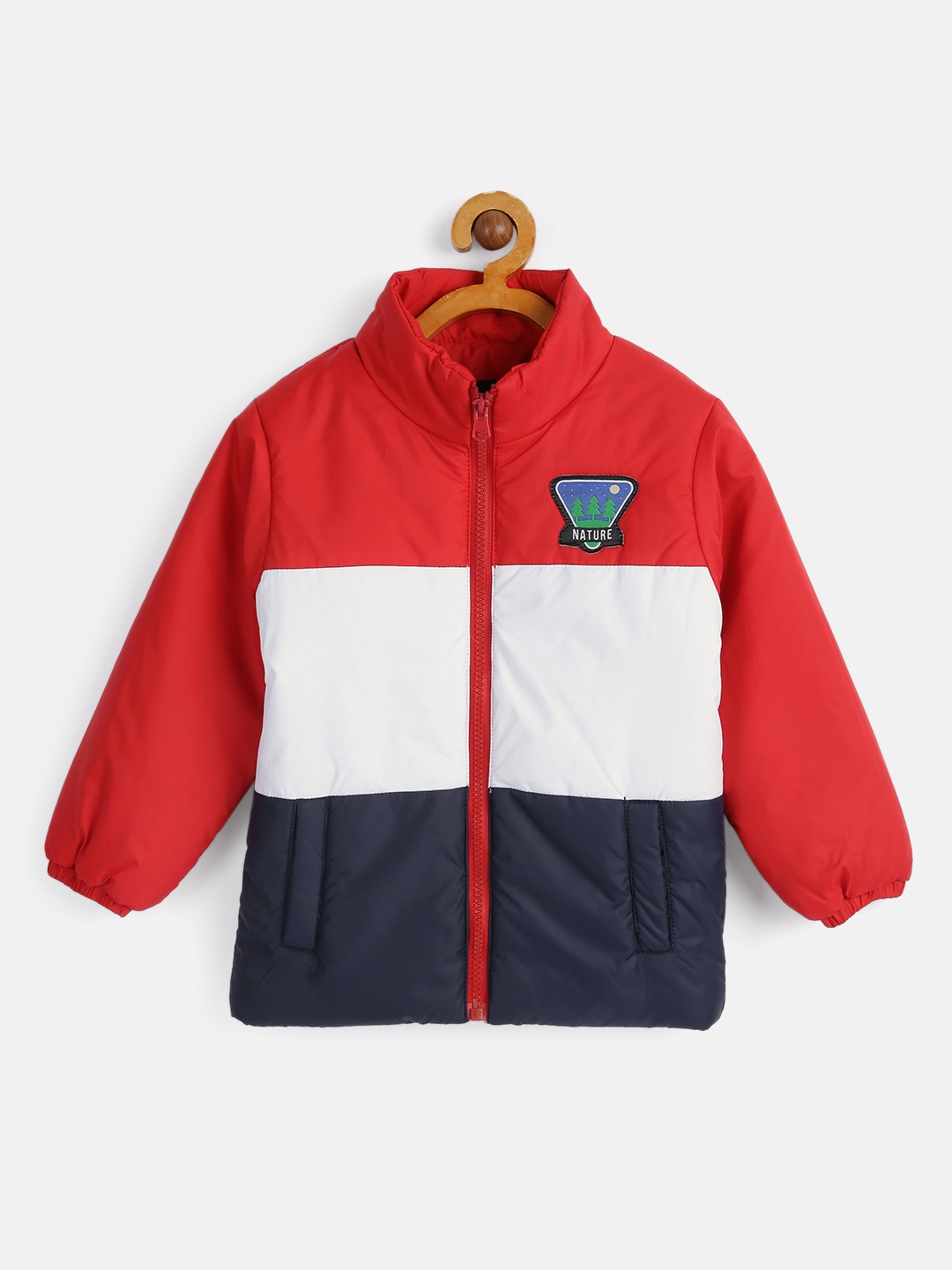 

HERE&NOW Boys Red Navy Blue Colourblocked Padded Jacket