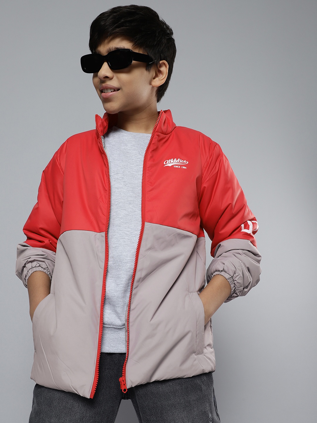 

HERE&NOW Boys Red & Grey Colourblocked Padded Jacket