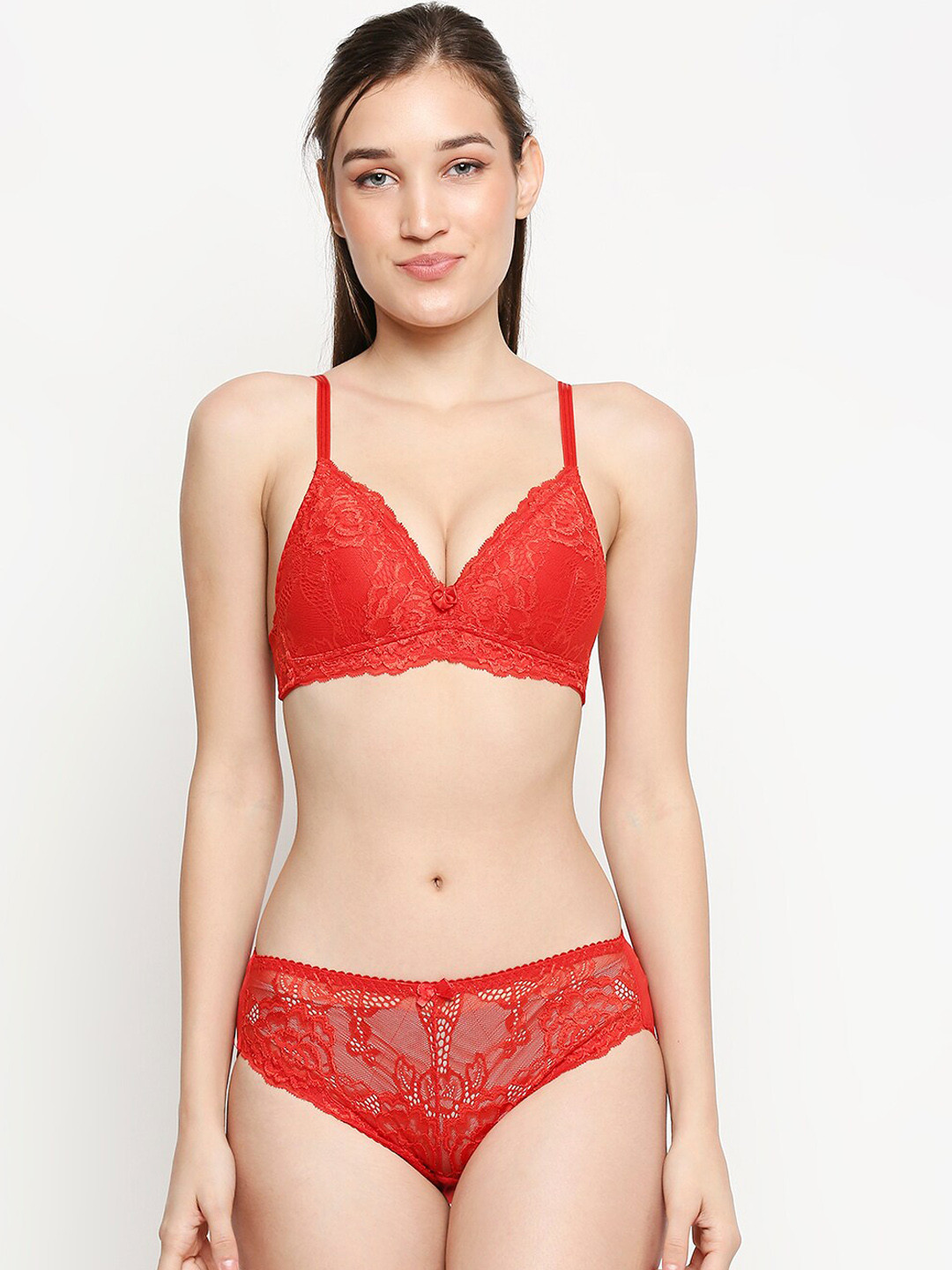 

Lady Love Women Red Self-Design Lingerie Set LLSET9003Red