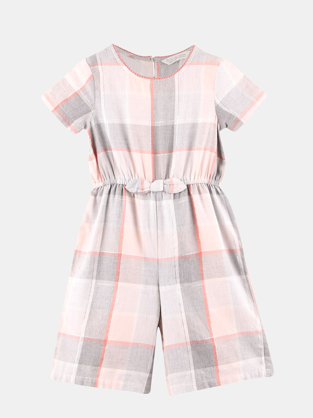 

Beebay Girls Grey & Pink Checked Basic Jumpsuit