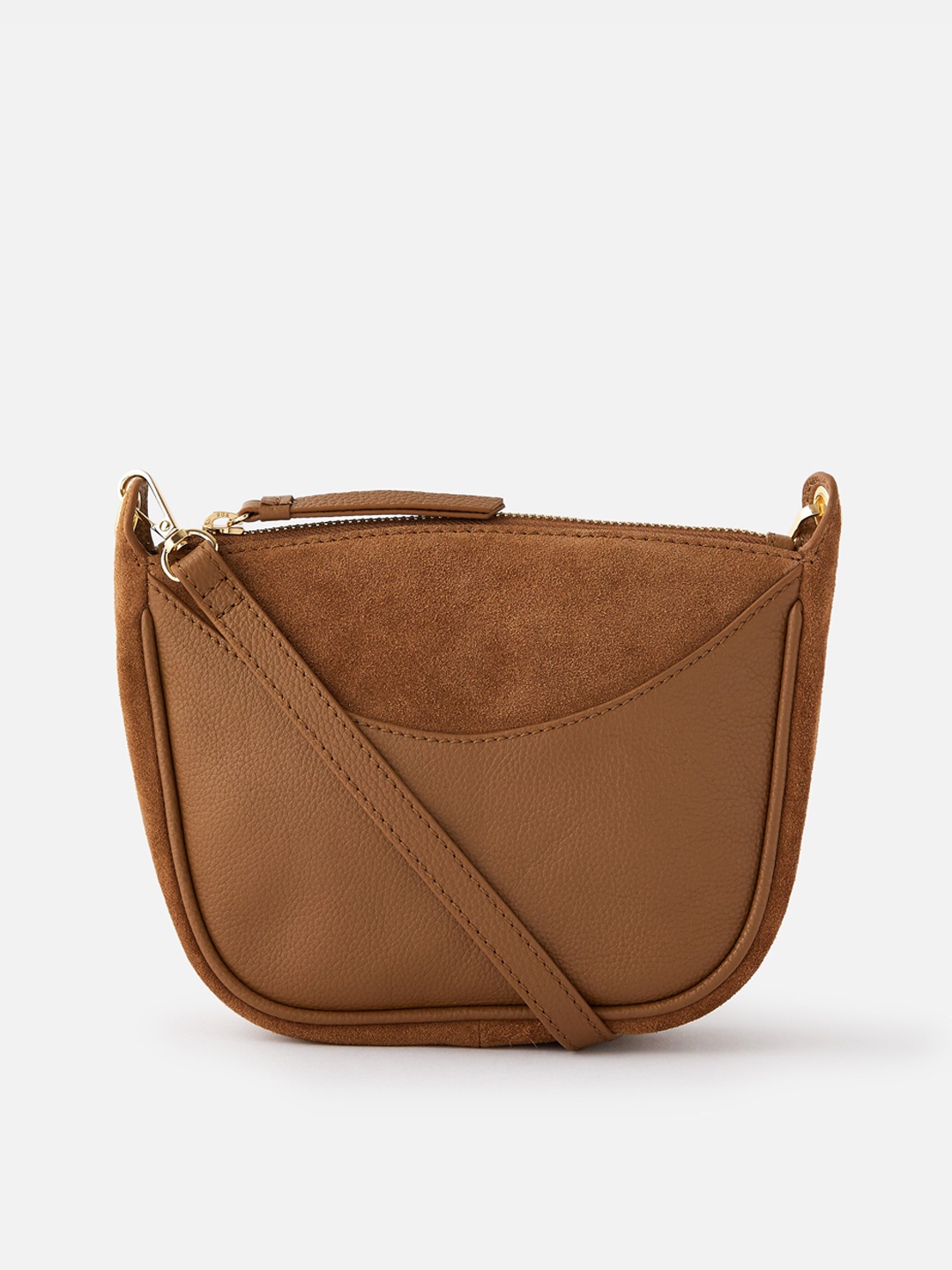 

Accessorize Women Tan Leather Half Moon Sling Bag