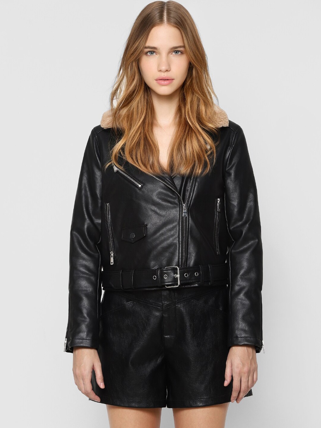 

ONLY Women Black Solid Biker Jacket