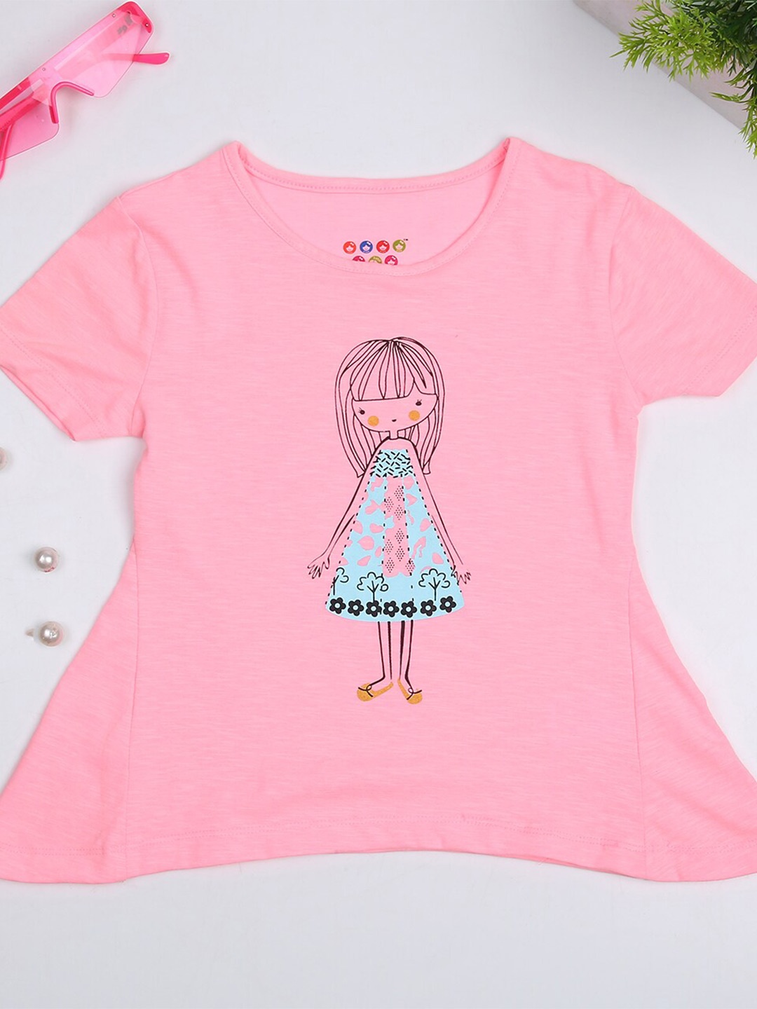 

ZION Pink & Blue Printed Regular Top