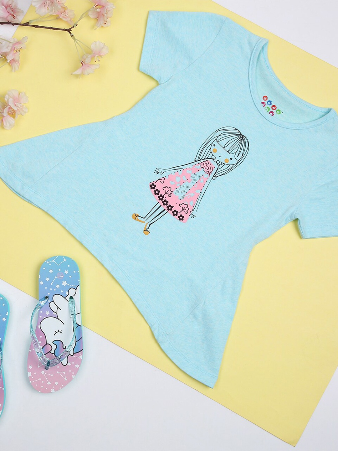 

ZION Girls Blue Pure Cotton Printed Regular Top