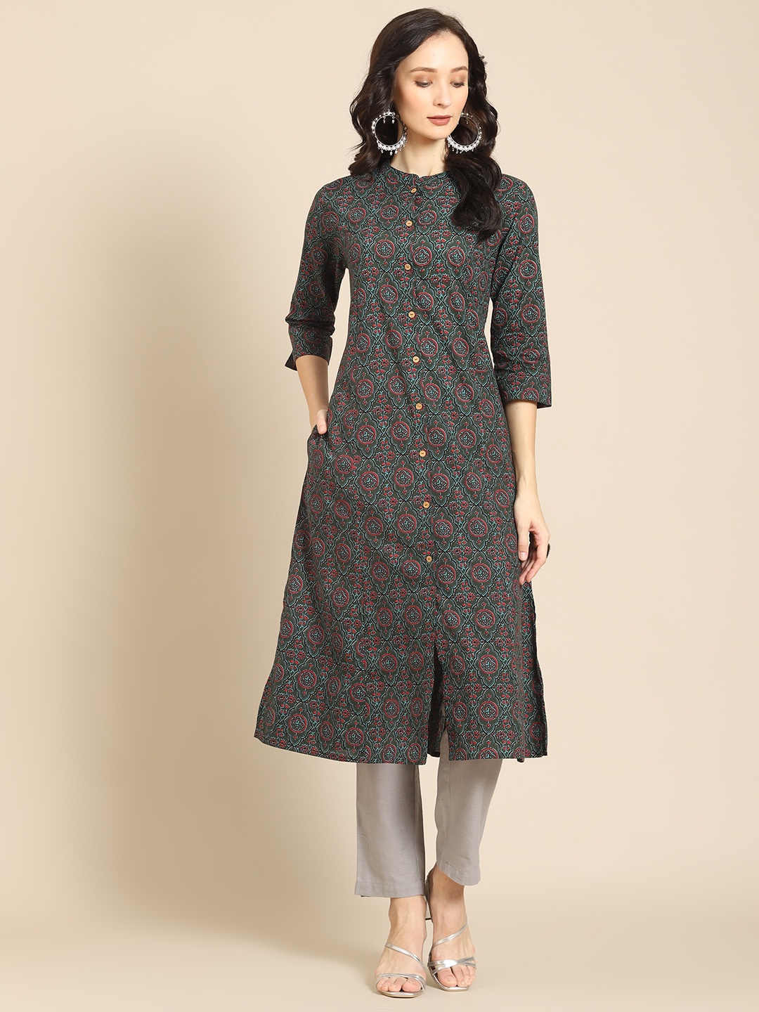 

Prakrti Women Green Ethnic Motifs Printed Kurta