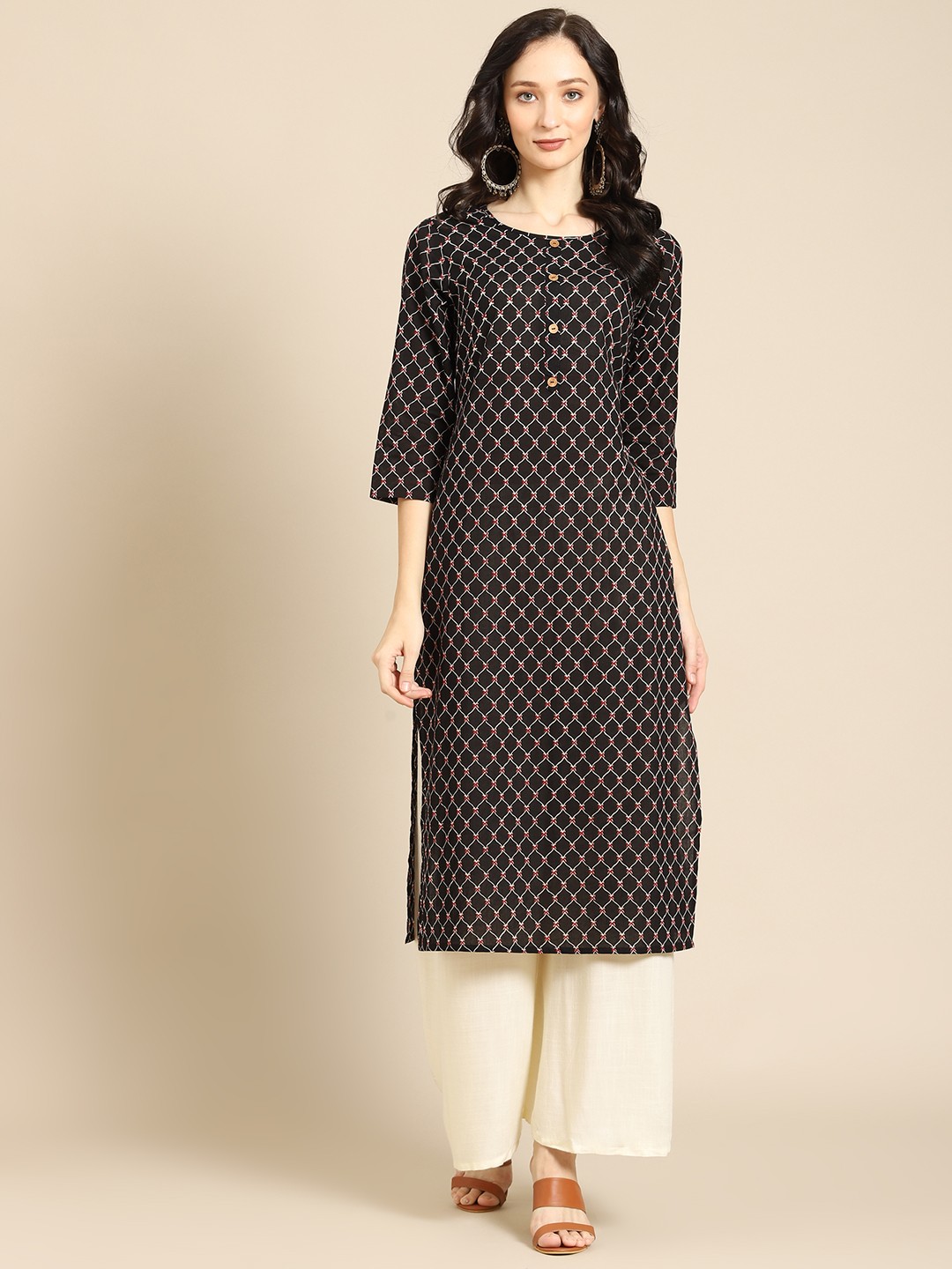 

Prakrti Women Black & Red Printed Kurta