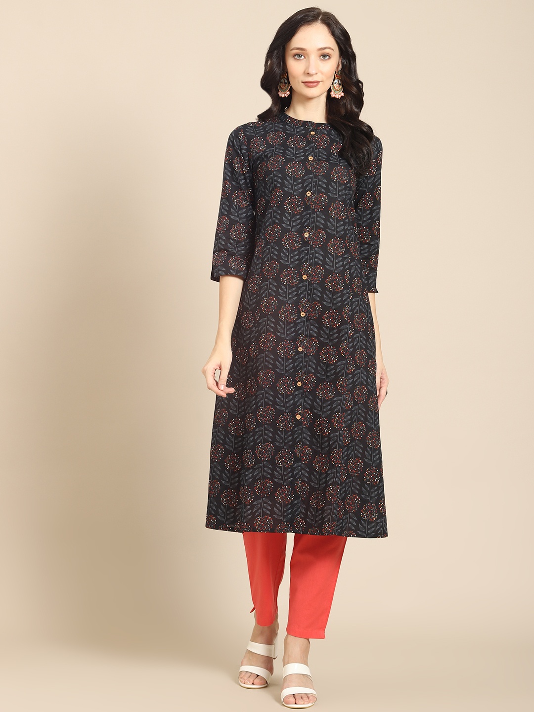 

Prakrti Women Black & Grey Floral Printed Kurta