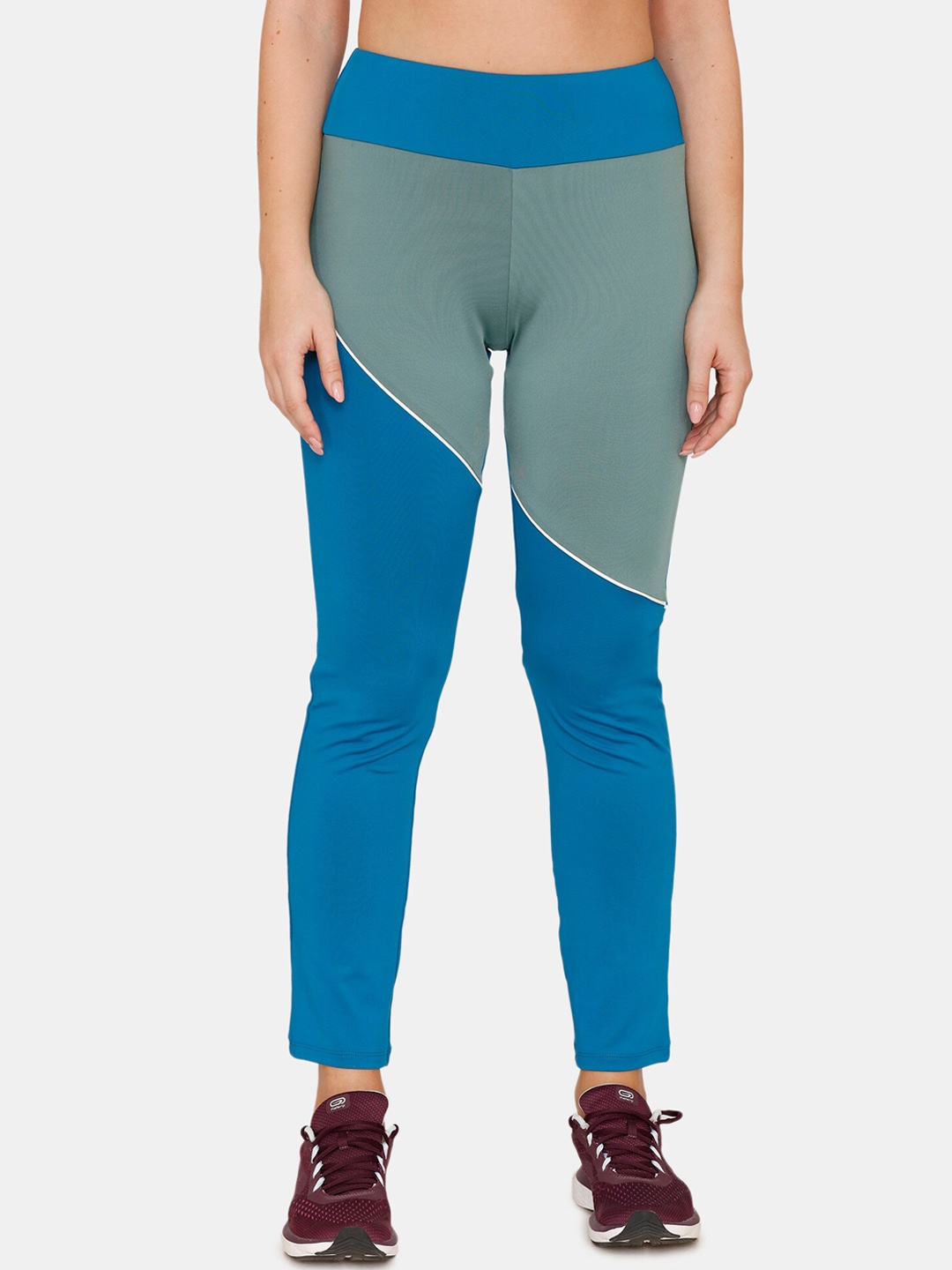

Zelocity by Zivame Women Blue & Olive Green Colourblocked Track Pants