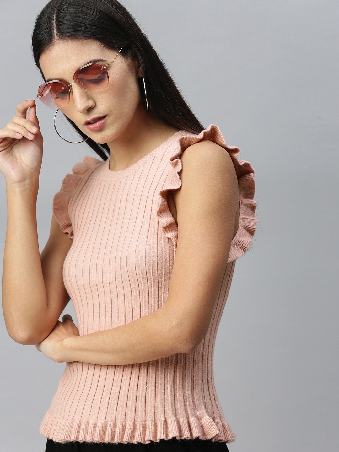 

London Rag Pink Sleeveless Knitted Frill Top