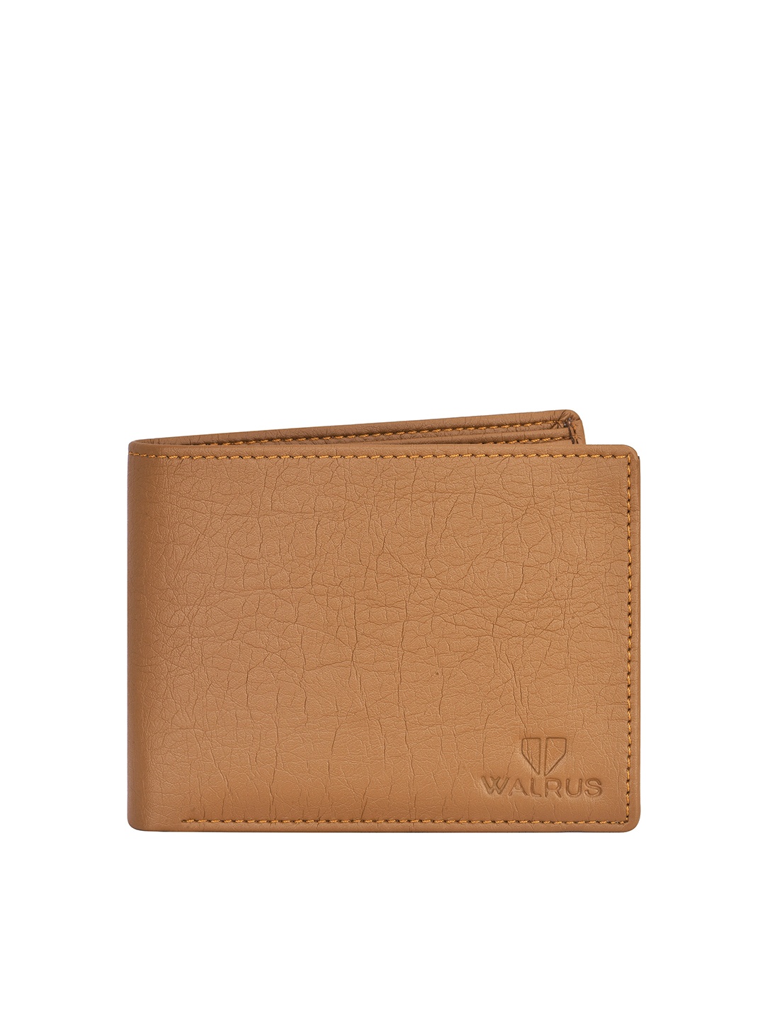 

Walrus Men Tan Textured Ecofriendly Vegan Leather Two-Fold Wallet