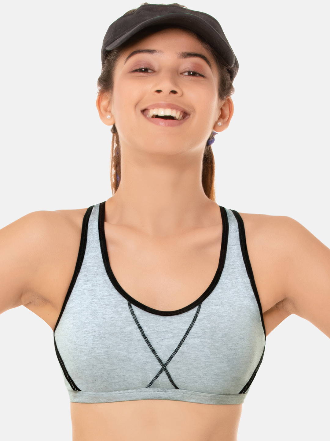 

Enamor Girls Antimicrobial Full Coverage Non-Wired Non Padded Double-Layered Beginners Bra, Grey melange