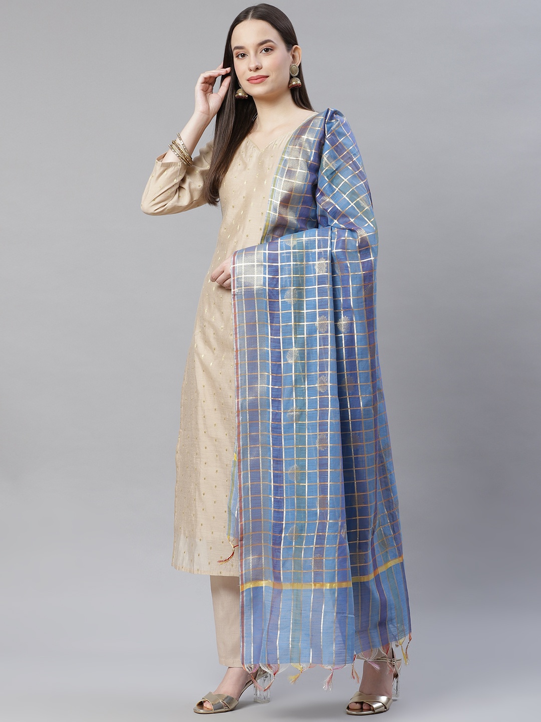 

mokshi Blue Woven Design Banarasi Pure Silk Dupatta with Zari