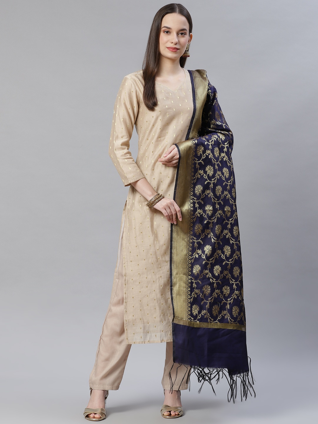

mokshi Blue Woven Design Pure Silk Dupatta with Zari