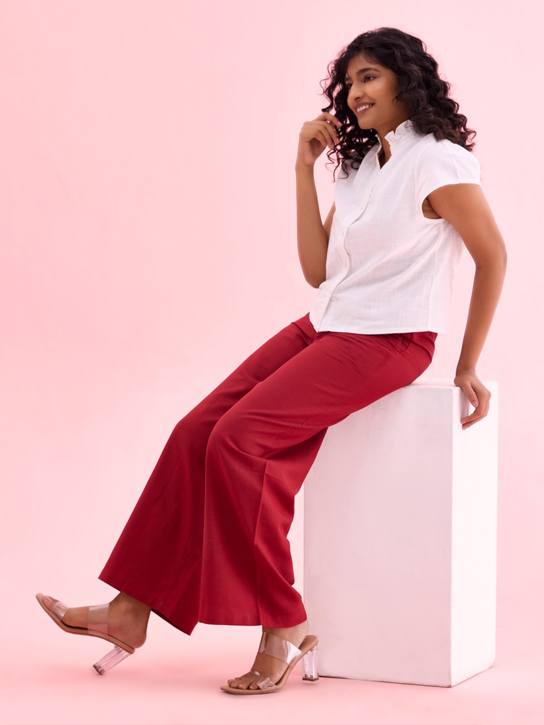 

Go Colors Women Maroon Linen Palazzos