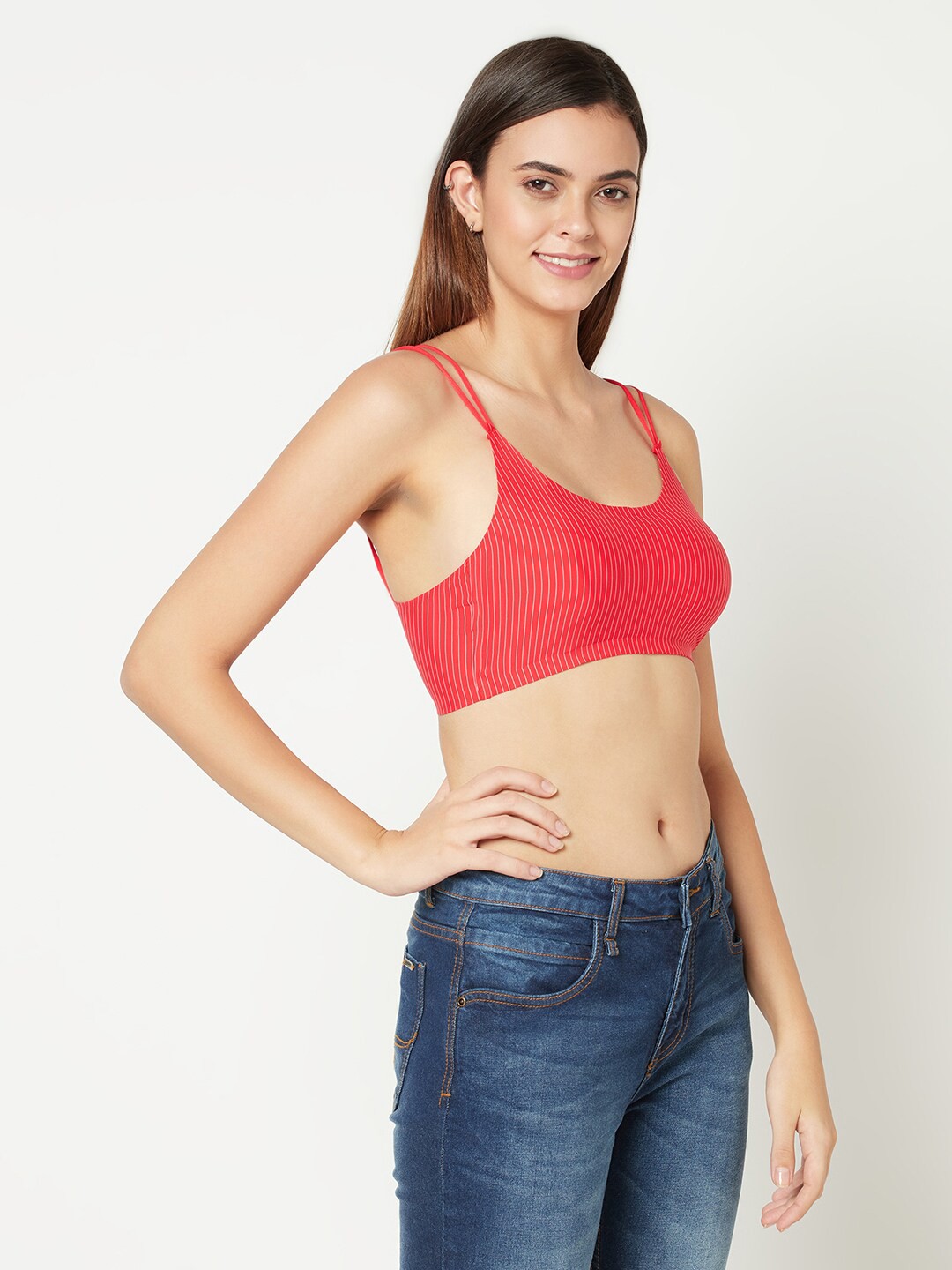 

PRETTYBOLD Red Striped T-Shirt Bra - Non-Wired Non-Padded