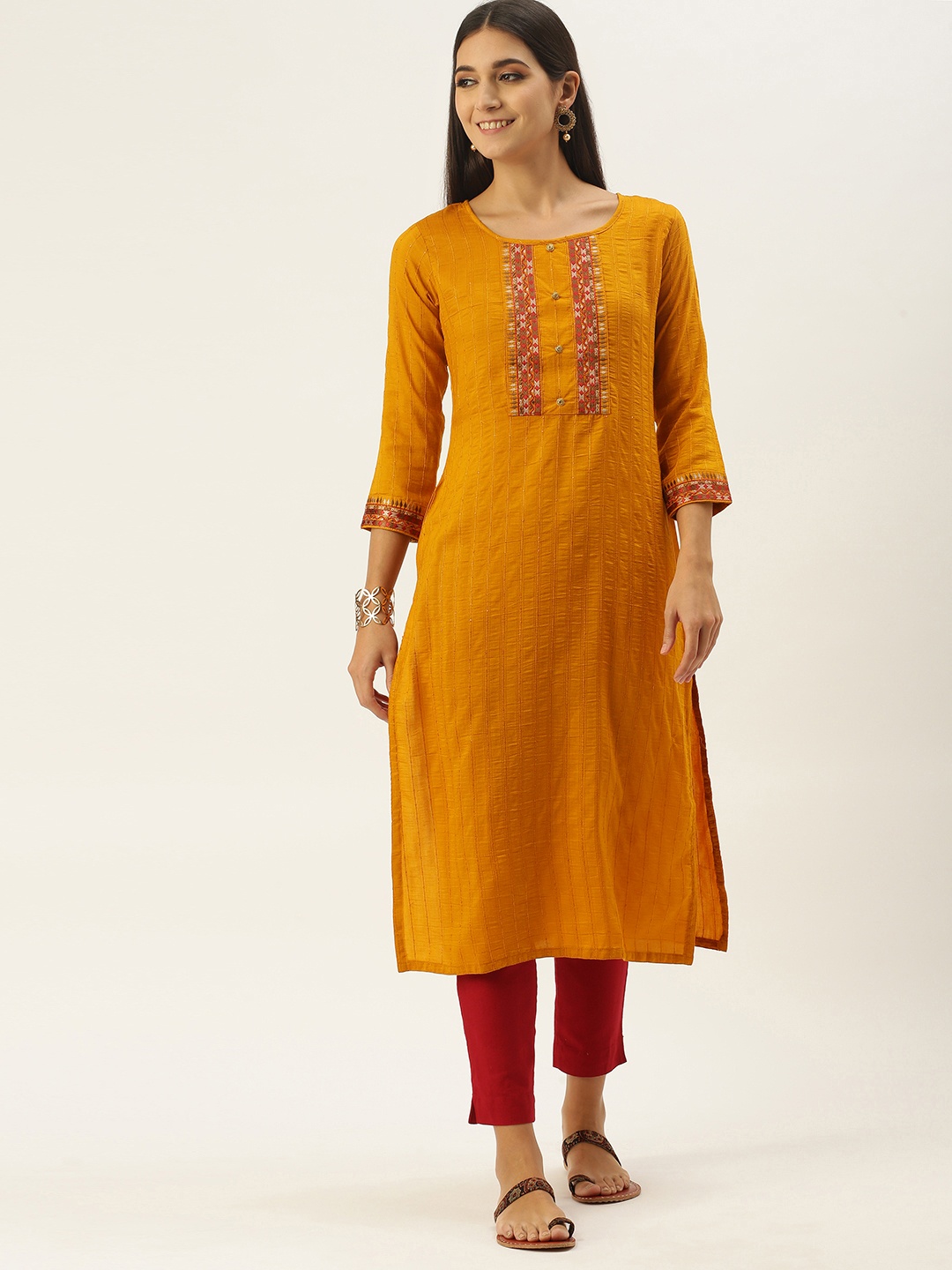 

SheWill Women Mustard Yellow Chanderi Silk Chanderi Silk Kurta