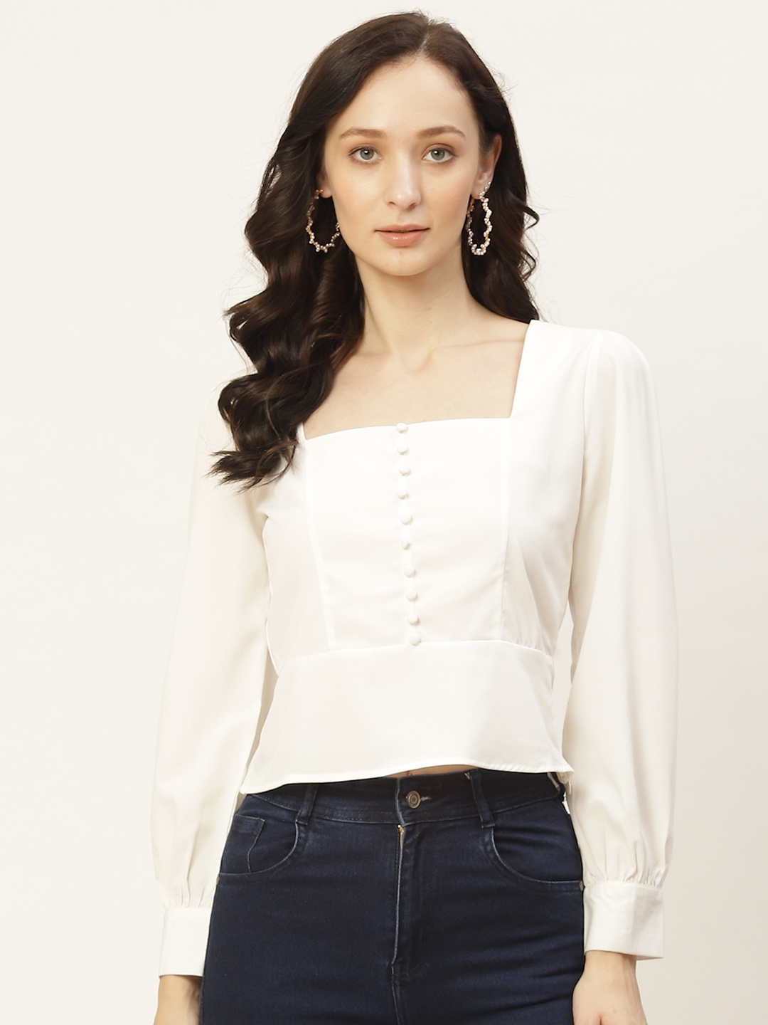 

Aayna White Crepe Cinched Waist Top