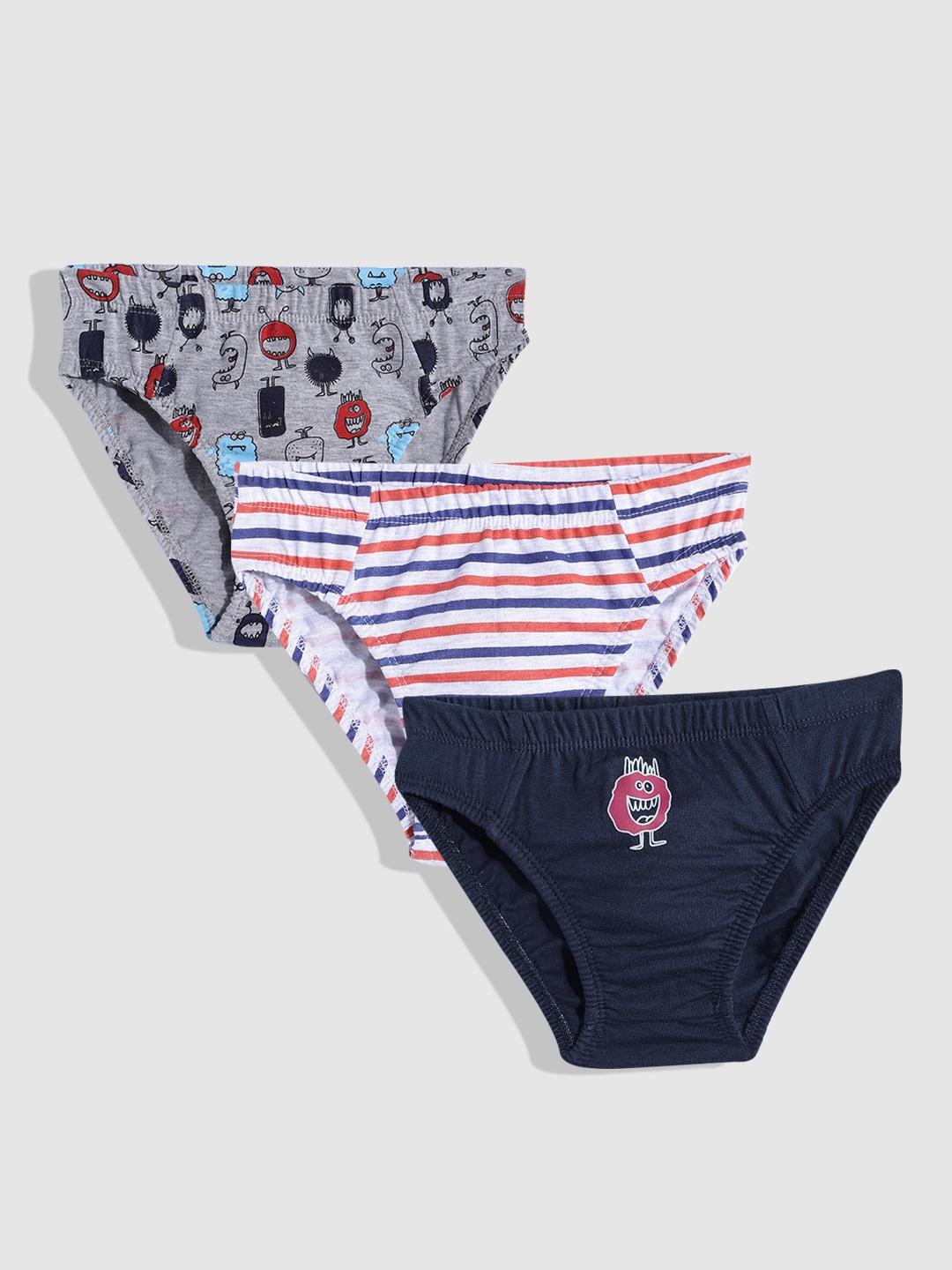 

YK Boys Pack of 3 Pure Cotton Printed Briefs, Navy blue