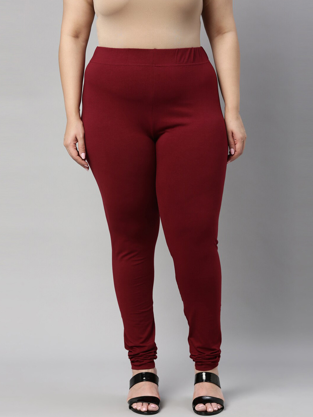 

Go Colors Women Maroon Solid Churidar-Length Leggings