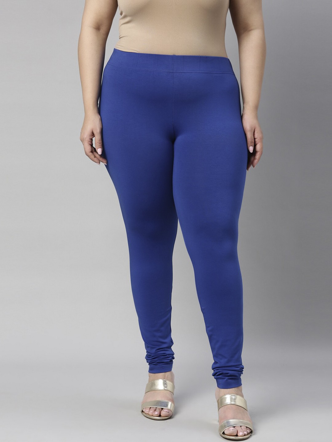

Go Colors Women Blue Solid Cotton Churidar-Length Leggings